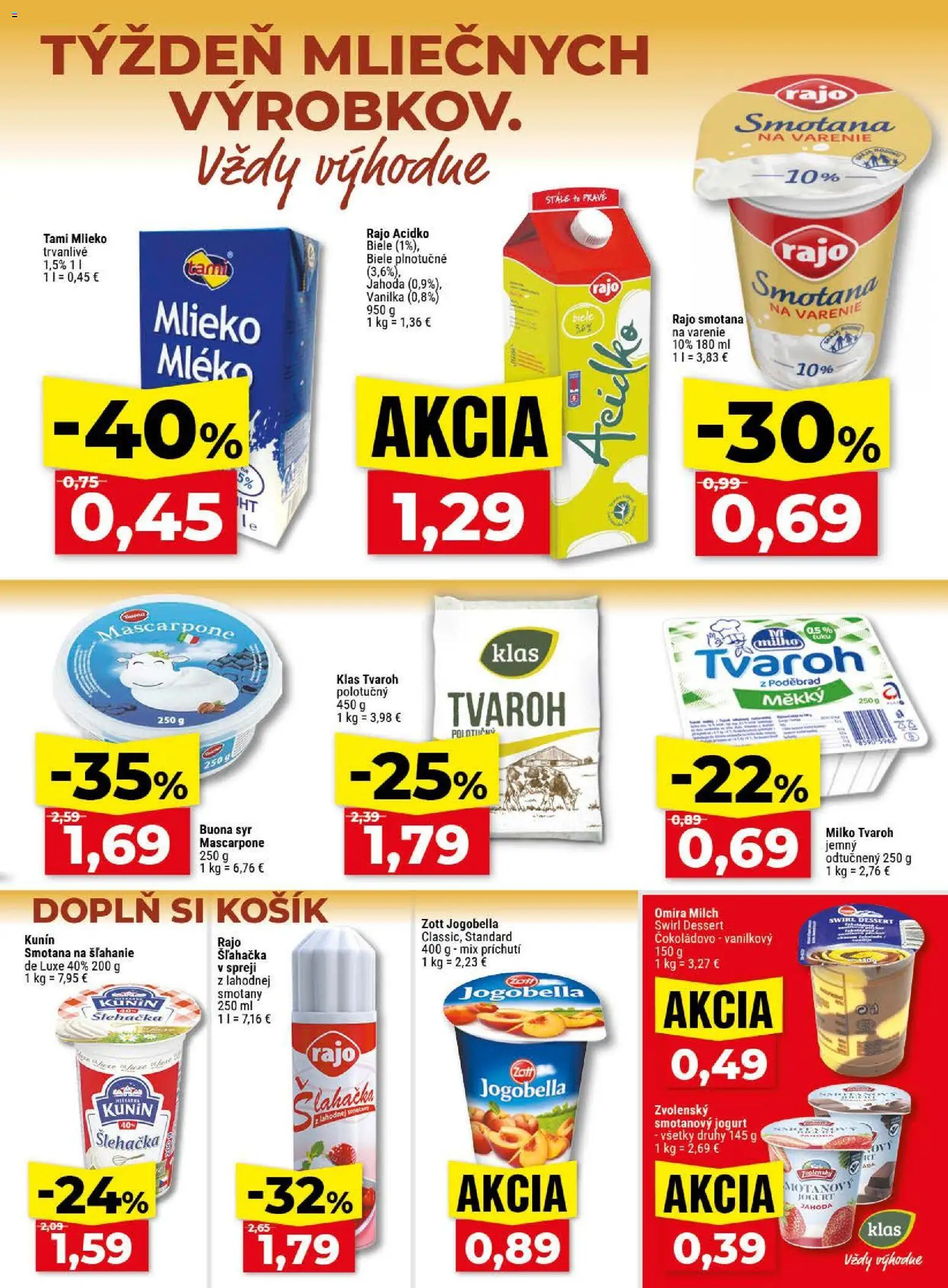 Nové Klas akcie – leták je platný od 13.04.2026 | Strana: 9 | Produkty: Mlieko, Syr, Mascarpone, Šľahačka