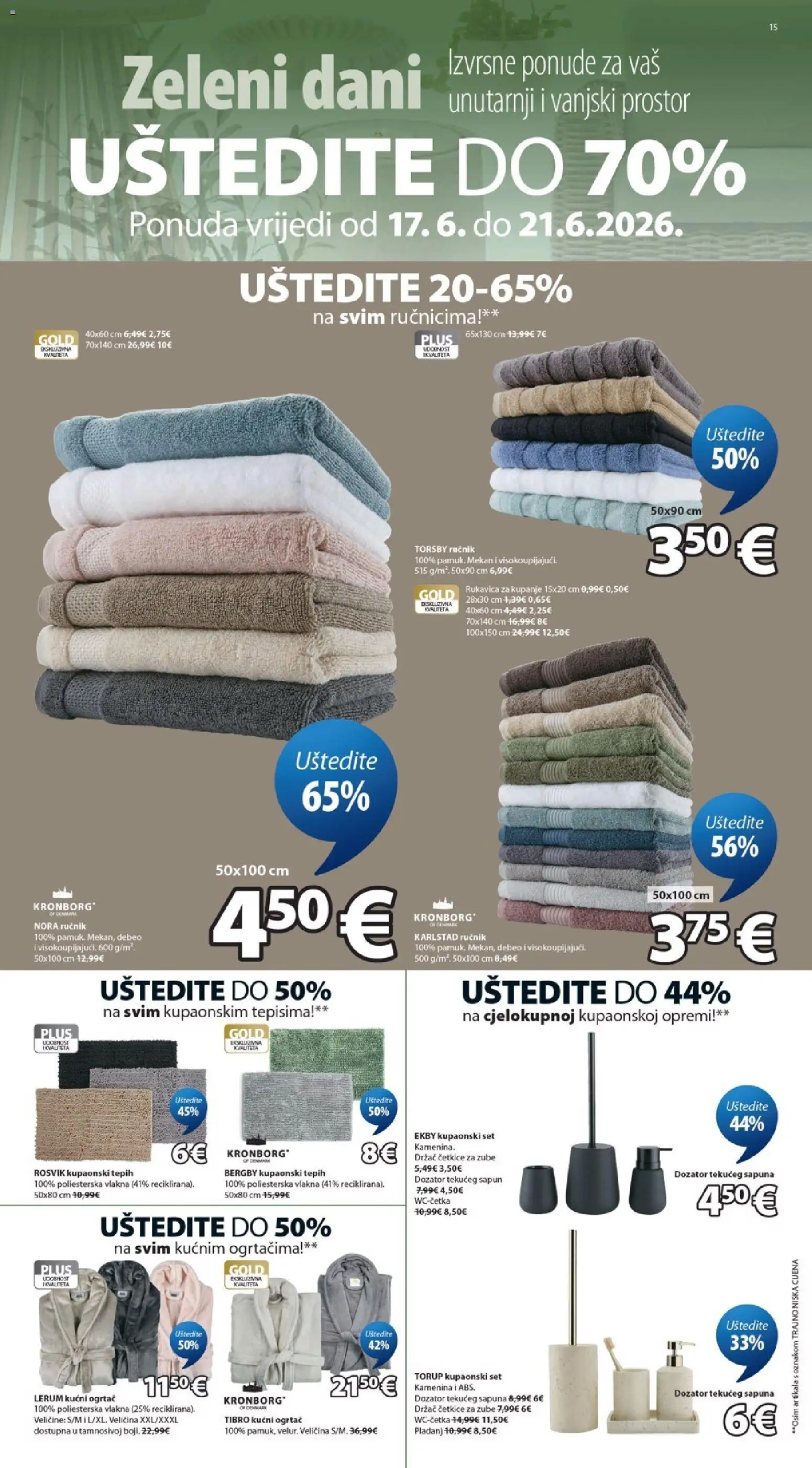 JYSK katalog | vrijedi od 17.06.2026 | Stranica: 15 | Proizvodi: Tepih, Ručnik, Kućni ogrtač, Pladanj