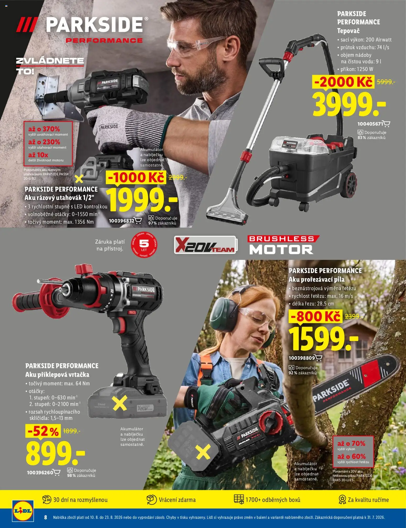 Lidl magazín od 10.08.2026 | Strana: 8 | Produkty: Aku příklepová vrtačka, Rázový utahovák, Příklepová vrtačka, LED