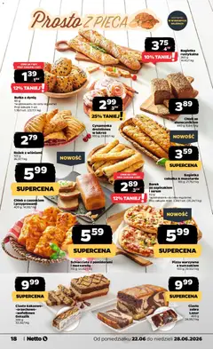 Pogląd oferty "Netto gazetka od poniedziałku spożywcza" - ważna od 22.06.2026 | Strona: 18 | Produkty: Dynia, Ciasto, Bułka, Mozzarella
