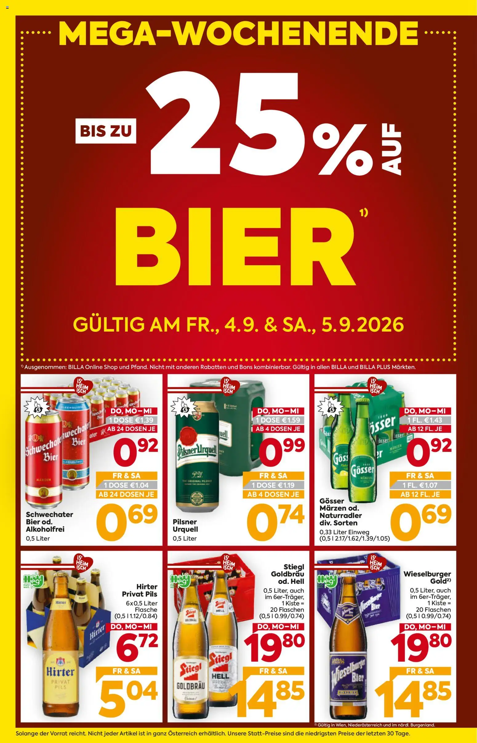 Billa AT akciós ujság - amely érvényes a következő dátumtól: 2026.09.03. | Oldal: 2 | Termékek: Pilsner urquell, Gösser