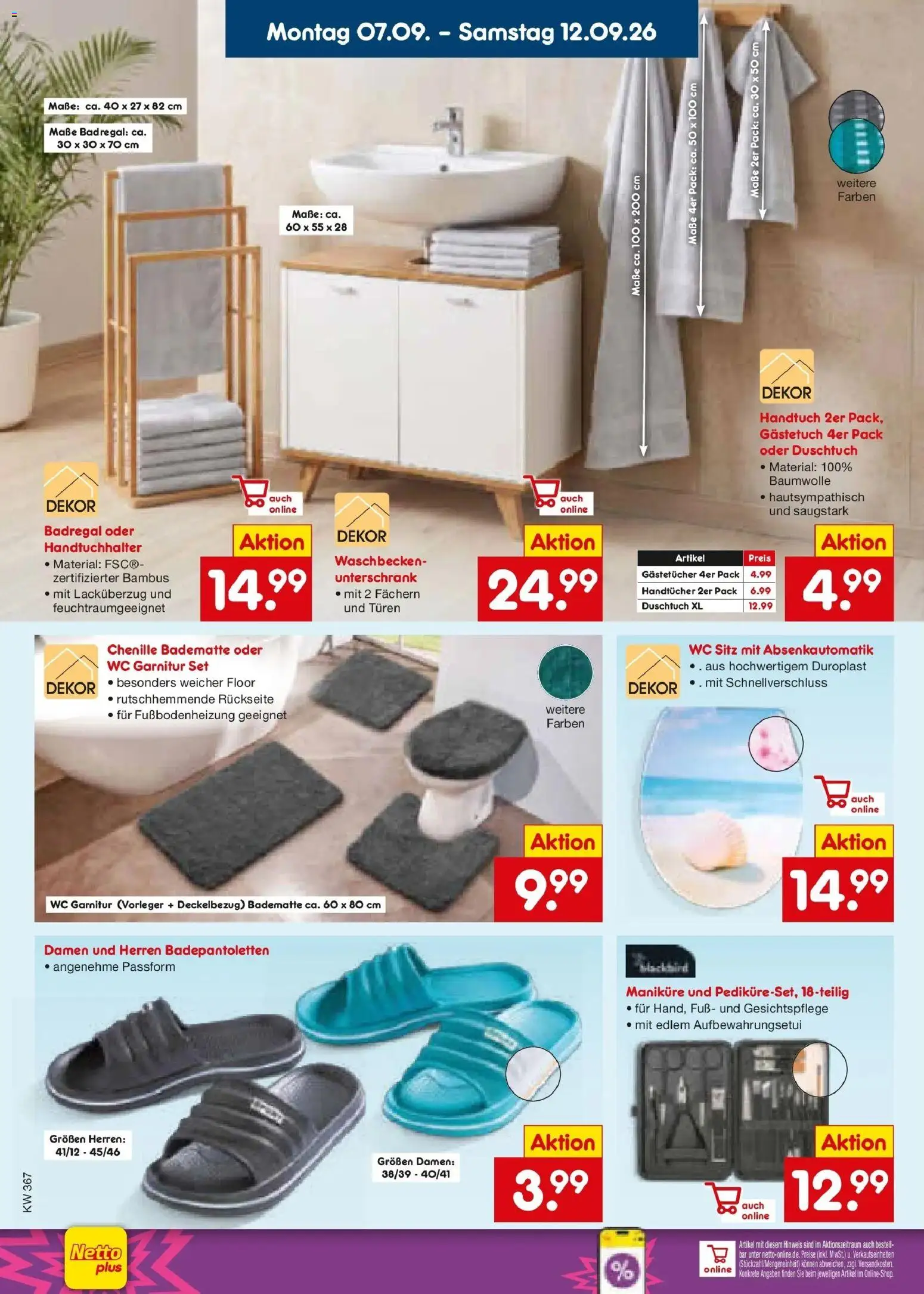 Netto Marken-Discount Prospekt Hamburg – gültig ab 07.09.2026 | Seite: 44 | Produkte: Waschbecken, WC Sitz, Handtuchhalter, Unterschrank