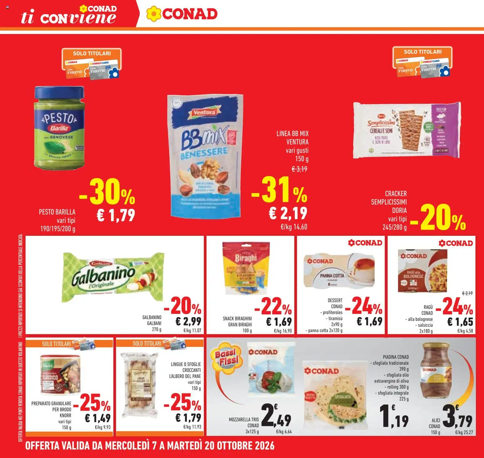 Volantino Conad del 07/10/2026 | Pagina: 40 | Prodotti: Crackers, Profiteroles, Tiramisù, Alici