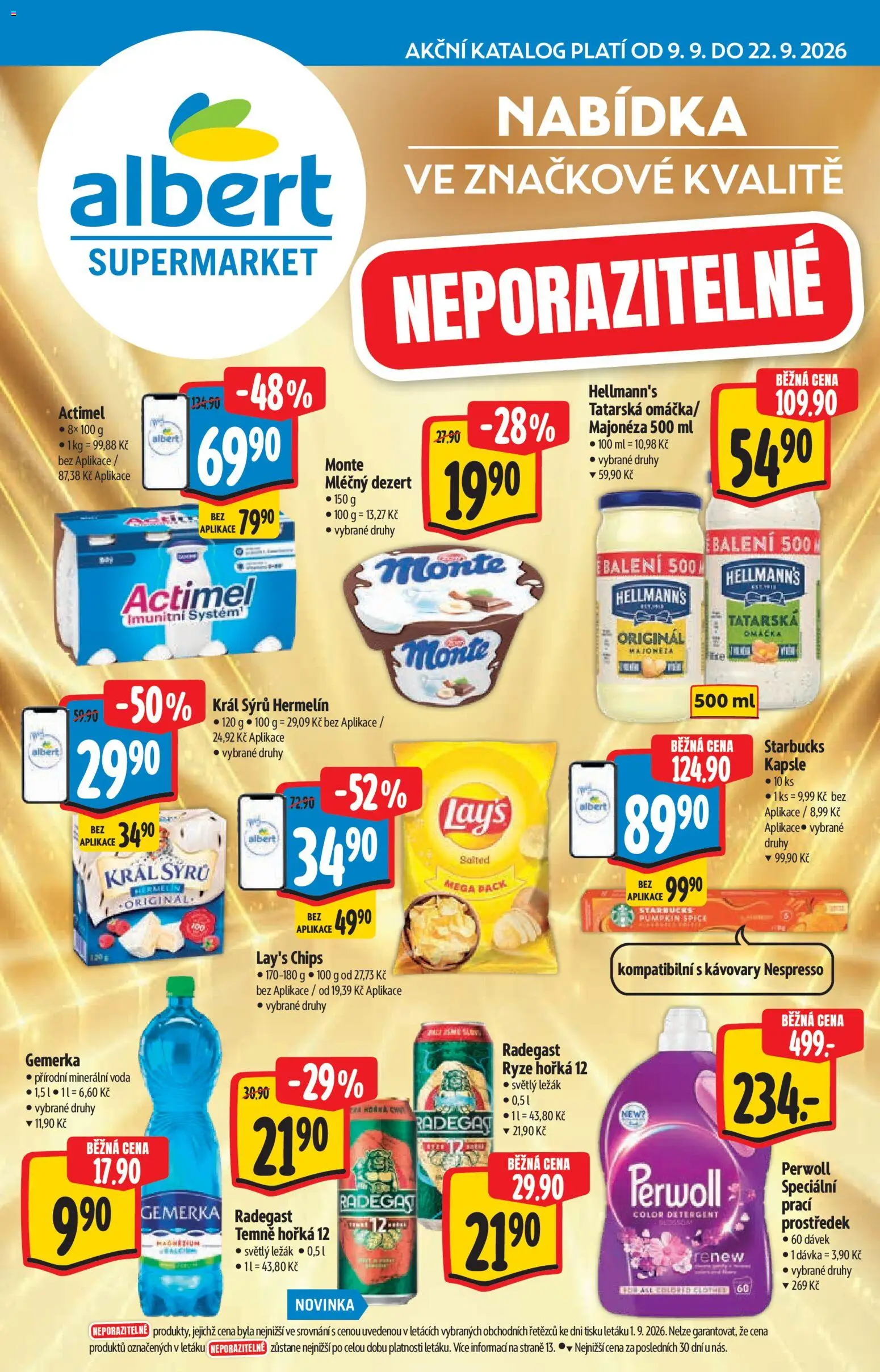 Albert katalog - Supermarket od 09.09.2026 | Strana: 1 | Produkty: Hermelín, Hellmann's, Majonéza, Starbucks kapsle