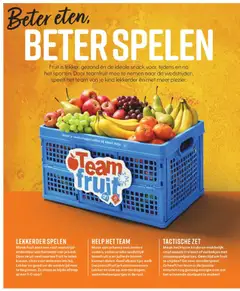 Team fruit, Fruit is lekker, gezond én de ideale snack voor, tijdens en na het sporten. Door teamfruit mee te nemen naar de wedstrijden, speelt het team van je kind lekkerder én met meer plezier. - Voorbeeld van een folder van Albert Heijn, geldig van 14-08-2026 | Pagina: 92 | Producten: Appels, Mandarijnen, Fruit