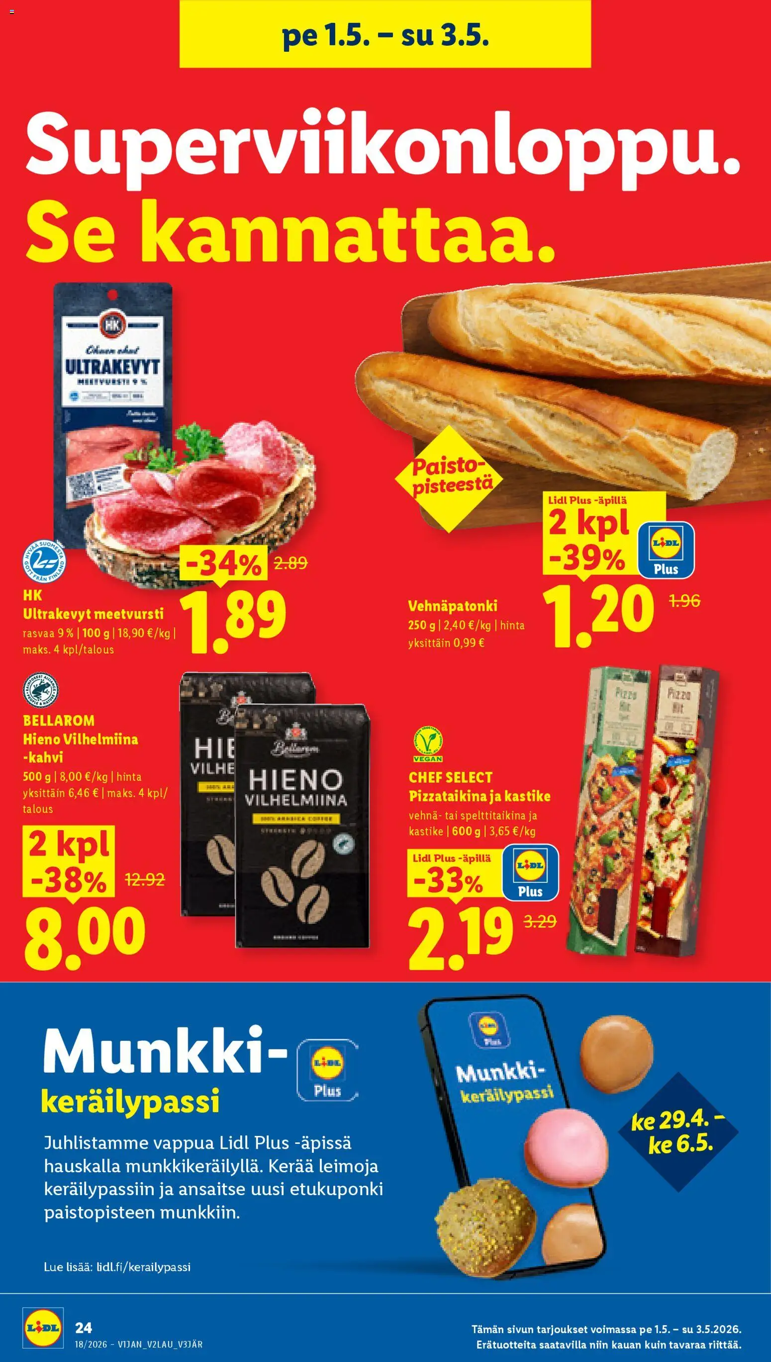 Lidl tarjoukset - Helsinki – voimassa 29.04.2026 alkaen | Sivu: 30 | Tuotteet: Meetvursti, Pizzataikina, Kahvi