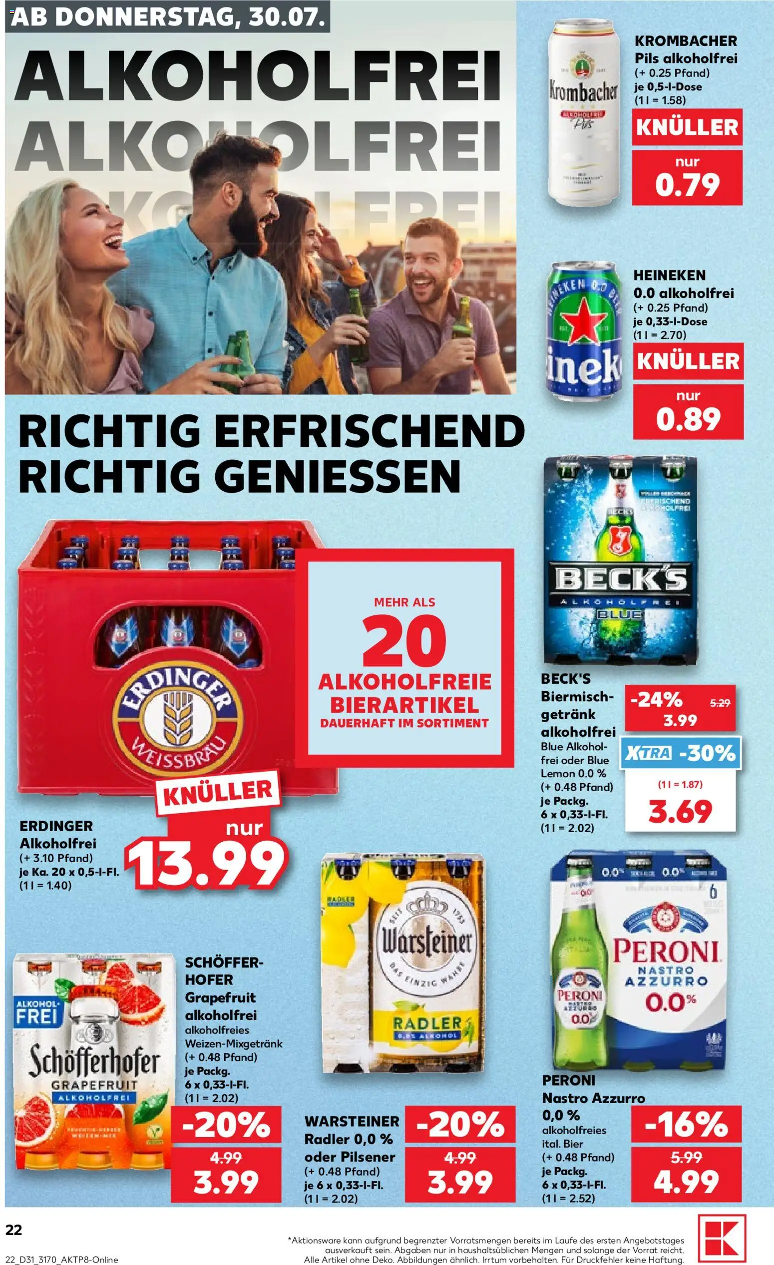 Kaufland Prospekt Rostock – gültig ab 30.07.2026 | Seite: 22 | Produkte: Erdinger, Bier, Heineken, Warsteiner