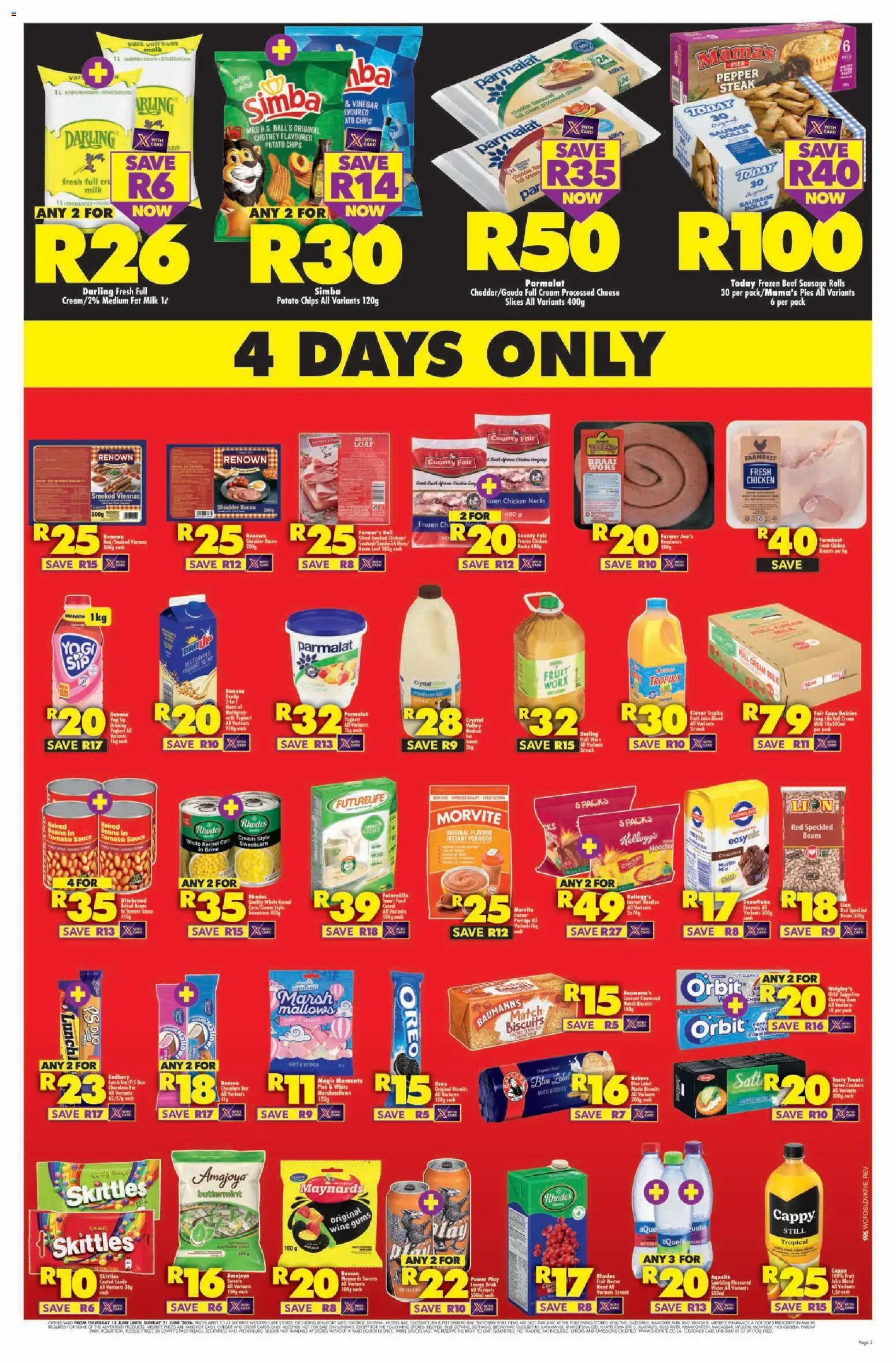 New Shoprite catalogue – valid from 18.06.2026 | Page: 3 | Products: Sweets, Beans, Chocolate, Beef