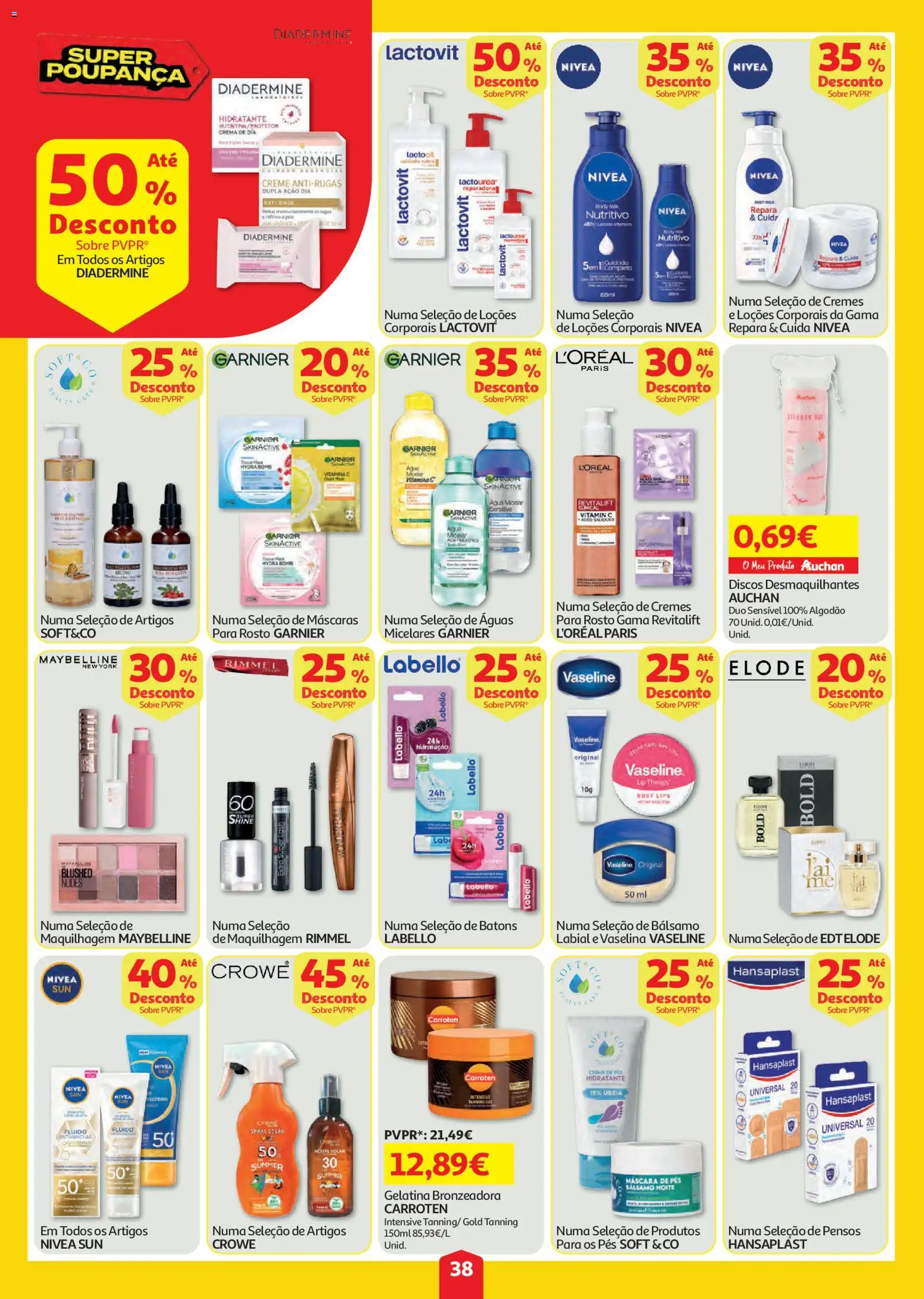 Auchan folheto │ válido de 23/07/2026 | Página: 38 | Produtos: Gelatina, Algodão, Maquilhagem, Creme