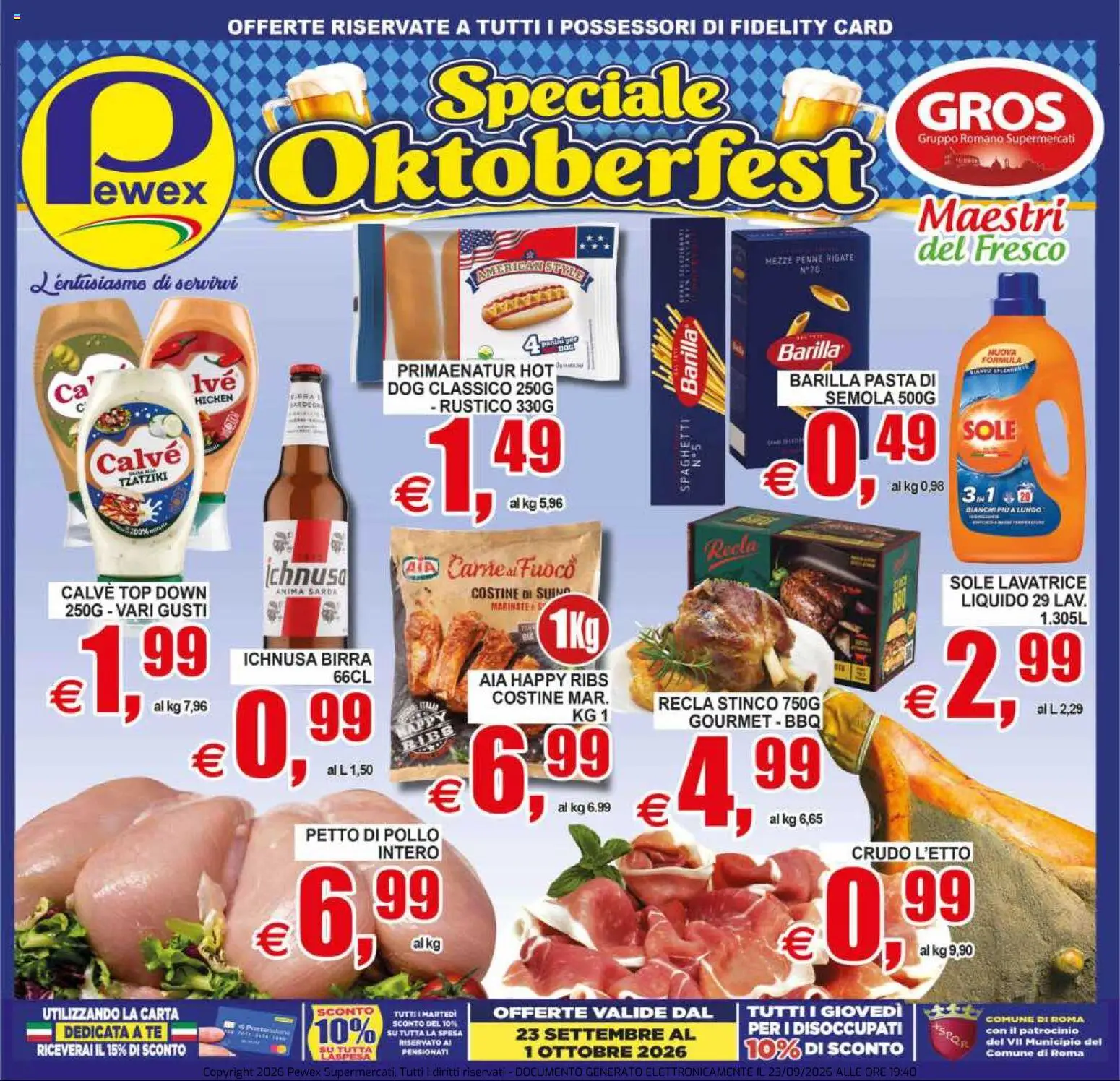 Volantino Pewex del 23/09/2026 | Pagina: 1 | Prodotti: Pollo, Lavatrice, Semola, Spaghetti