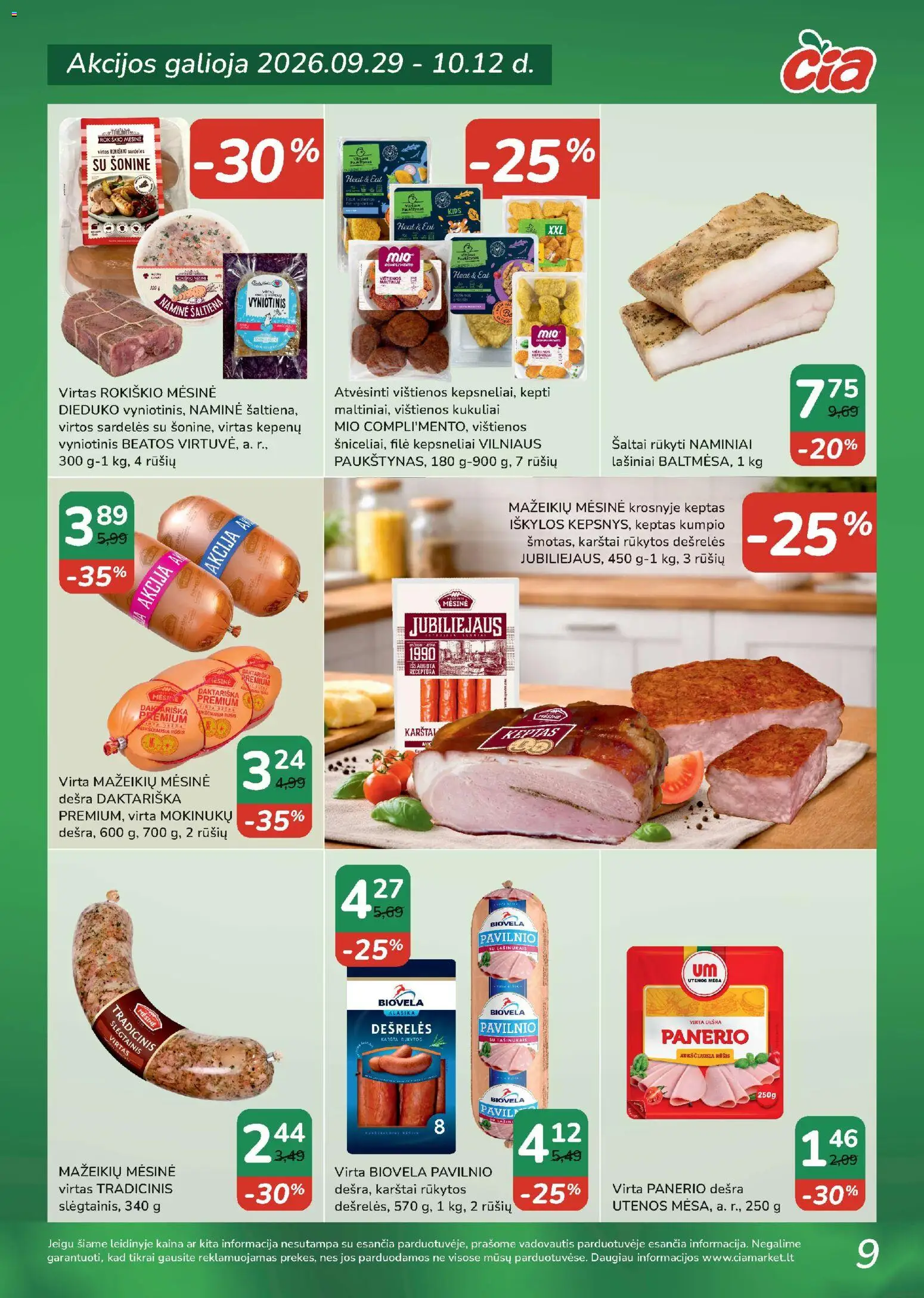 ČIA MARKET akcijos nuo 2026.09.29 | Puslapis: 9 | Prekių: Sardelės, Šaltiena, Dešrelės, Kukuliai
