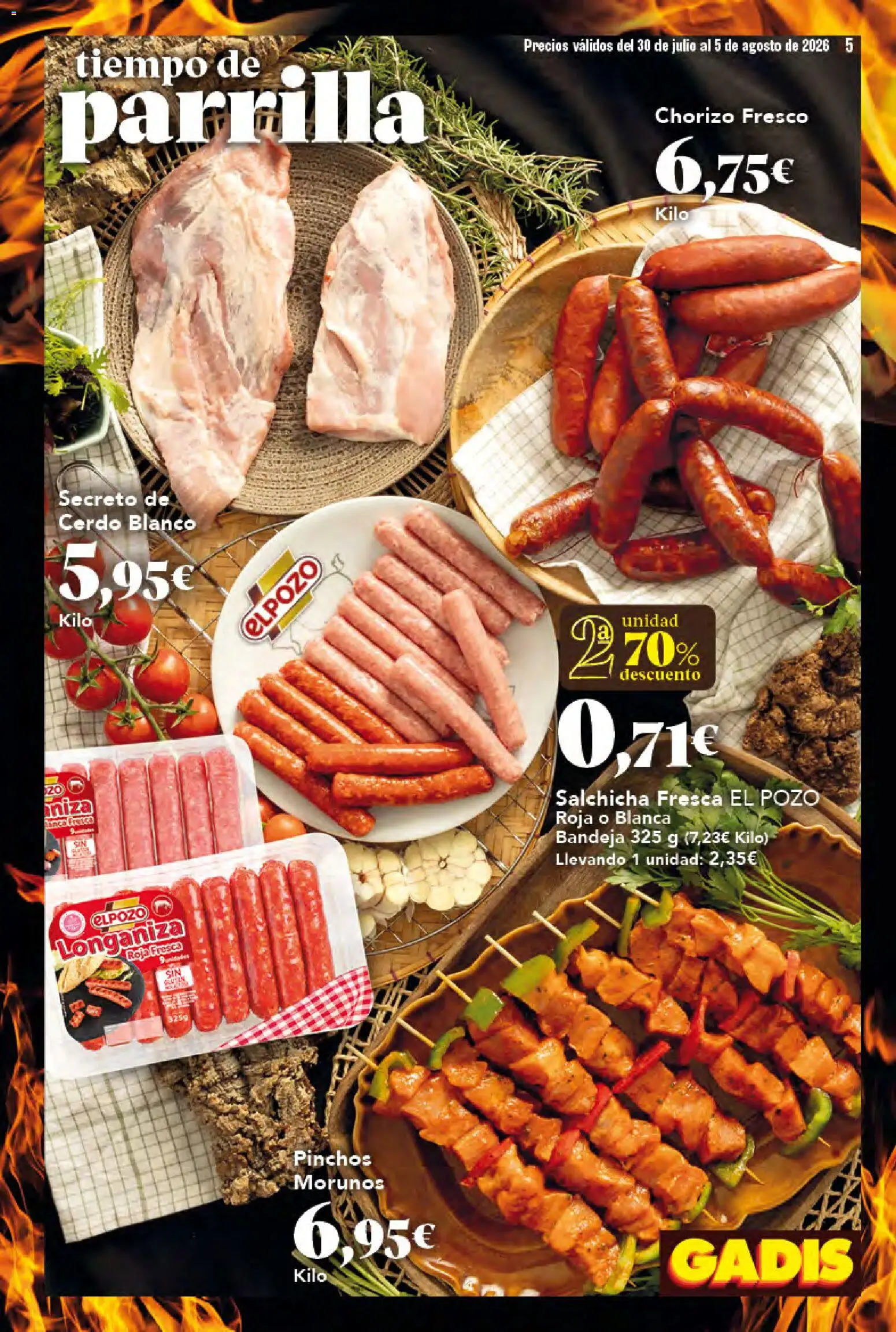 Gadis folleto │ válido desde el 30/07/2026 | Página: 5 | Productos: Cerdo, Longaniza, Parrilla, Bandeja