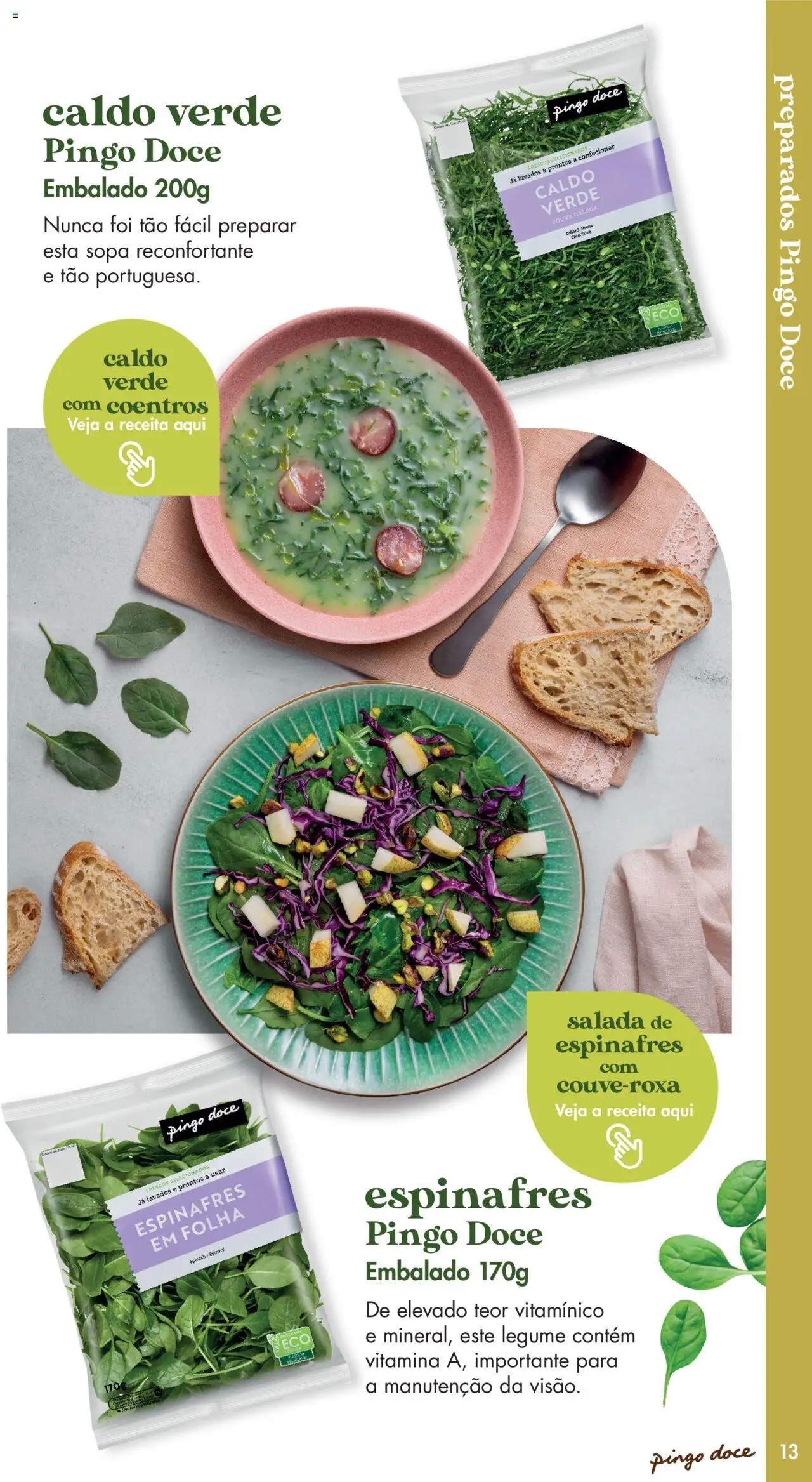 Pingo Doce - Catálogo Fruta e Legumes │ válido de 20/05/2025 | Página: 13 | Produtos: Espinafres, Caldo, Sopa, Couve