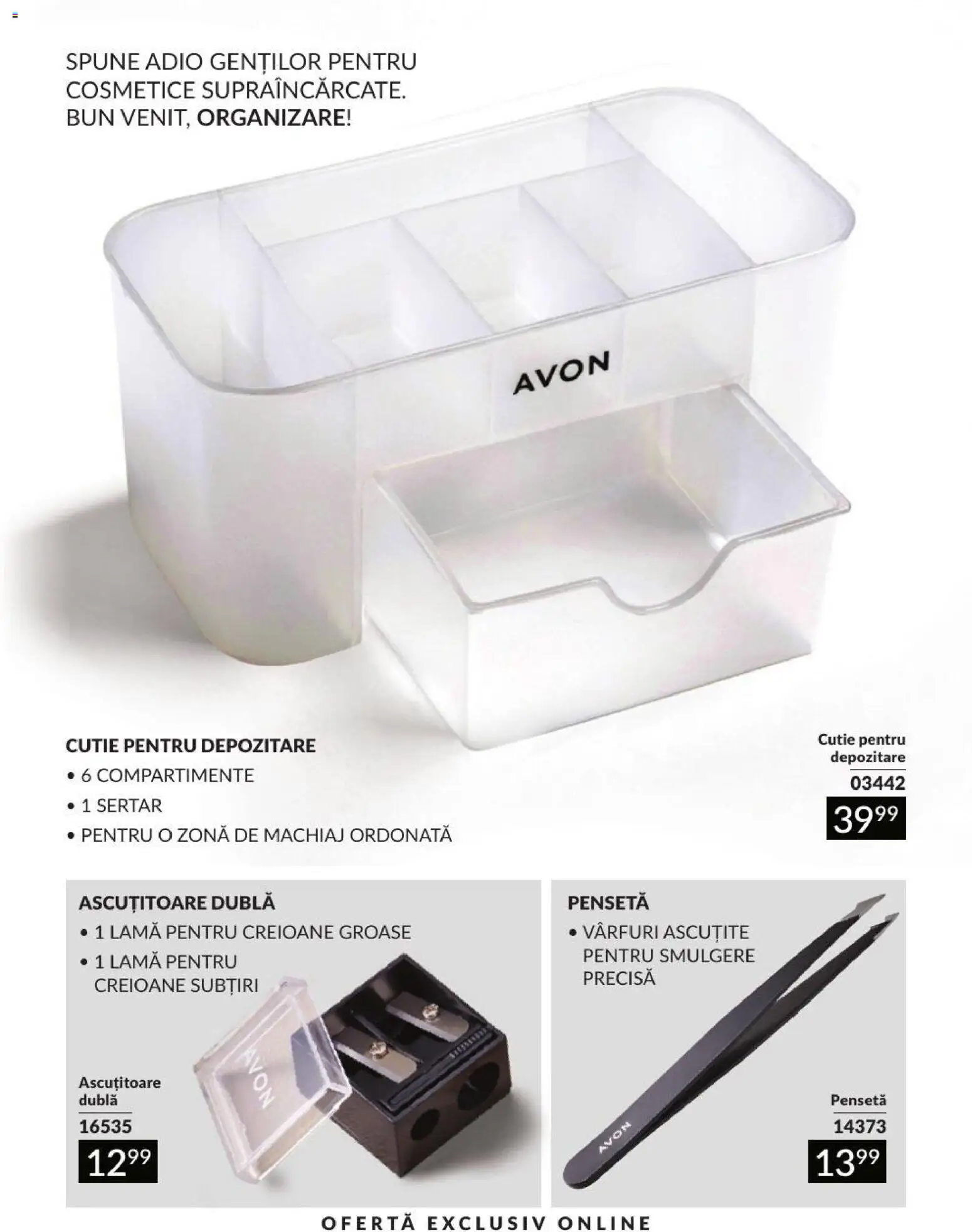 Noul catalog Avon – valabil de la 01.09.2026 | Pagină: 207 | Produse: Pensetă, Ascuțitoare, Cutie pentru depozitare, Depozitare
