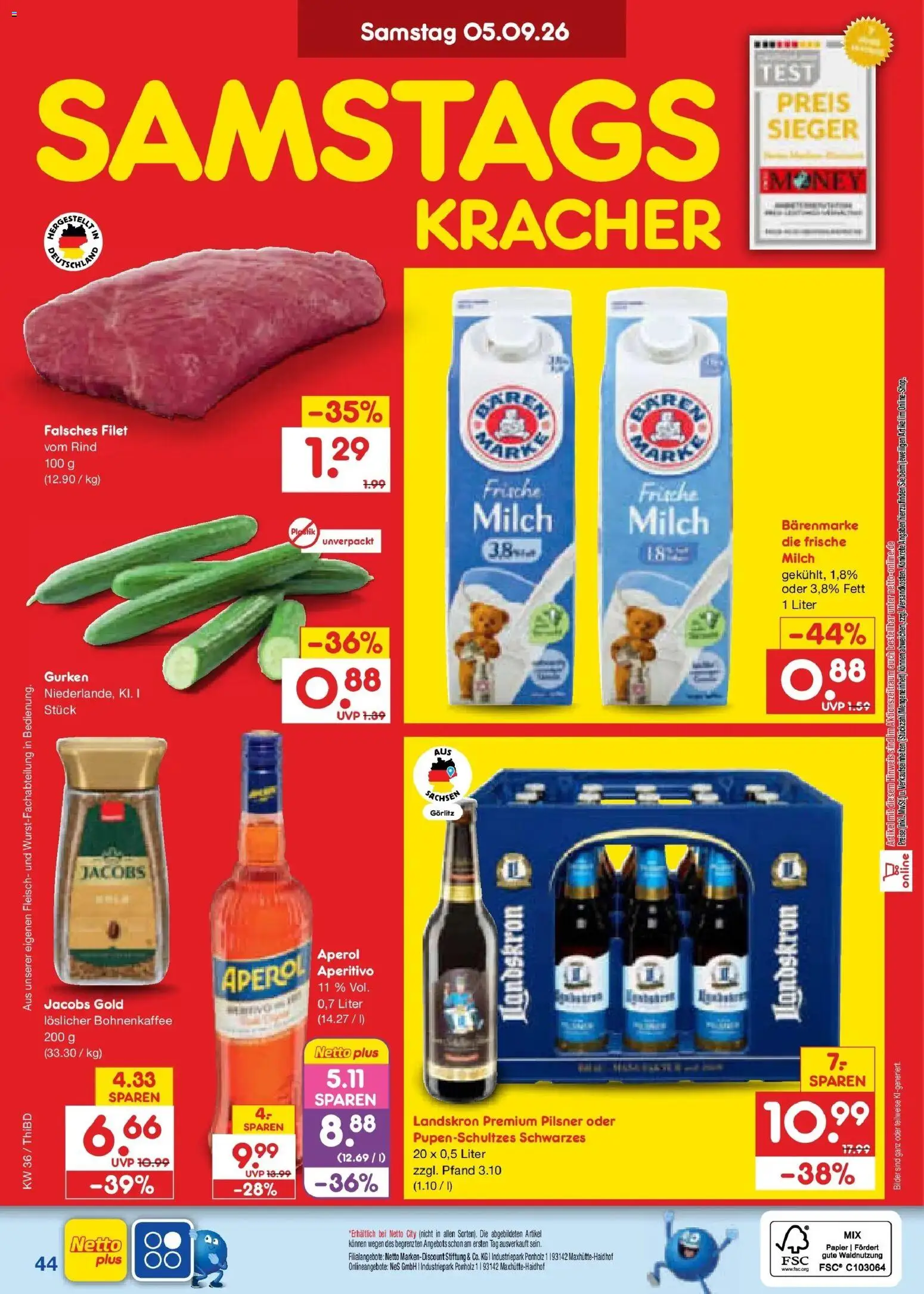 Netto Marken-Discount Prospekt Thiendorf – gültig ab 31.08.2026 | Seite: 56 | Produkte: Milch, Bilder, Aperol, Fleisch