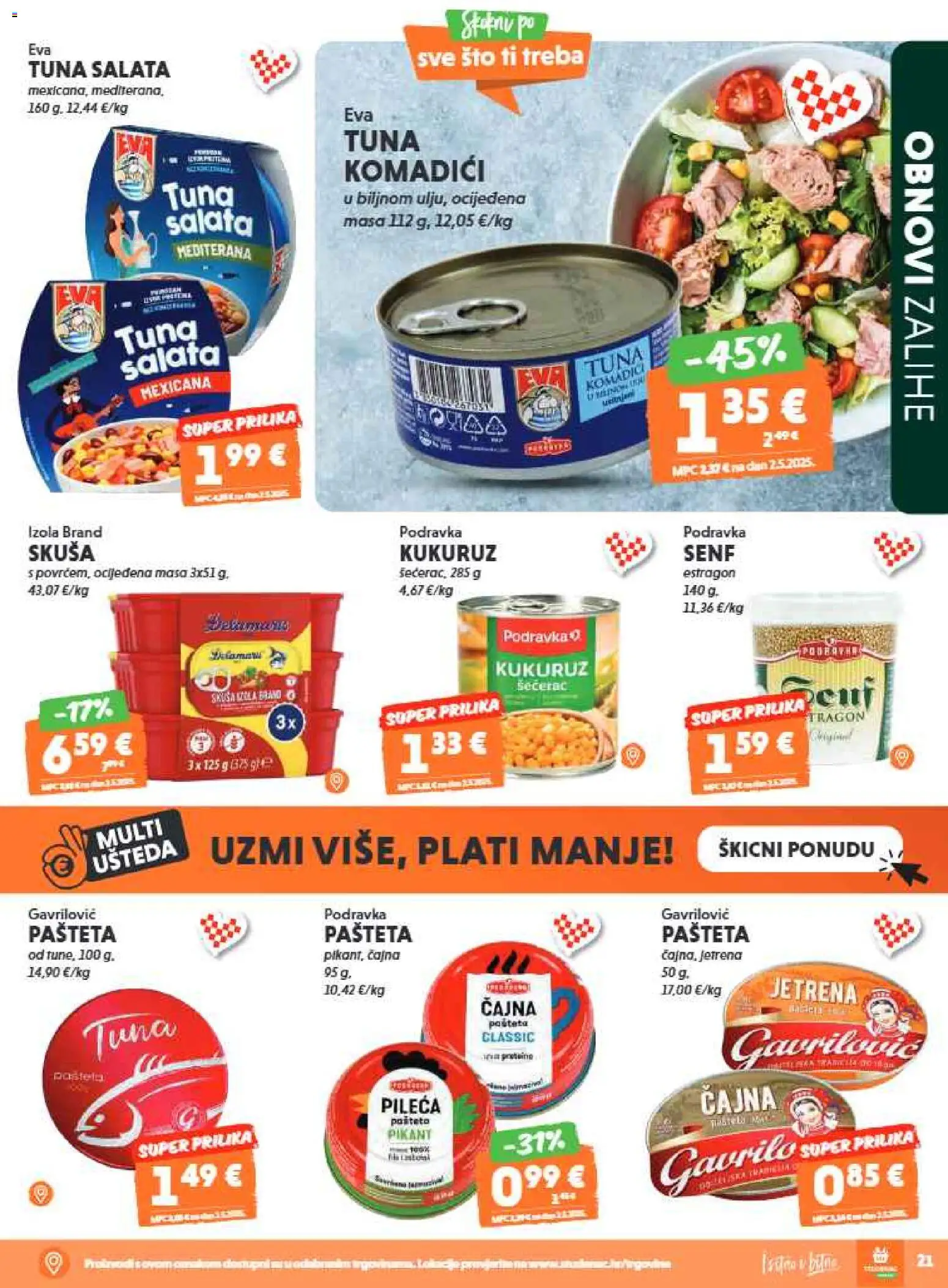 Studenac katalog | vrijedi od 01.07.2026 | Stranica: 21 | Proizvodi: Kukuruz, Podravka, Salata, Skuša