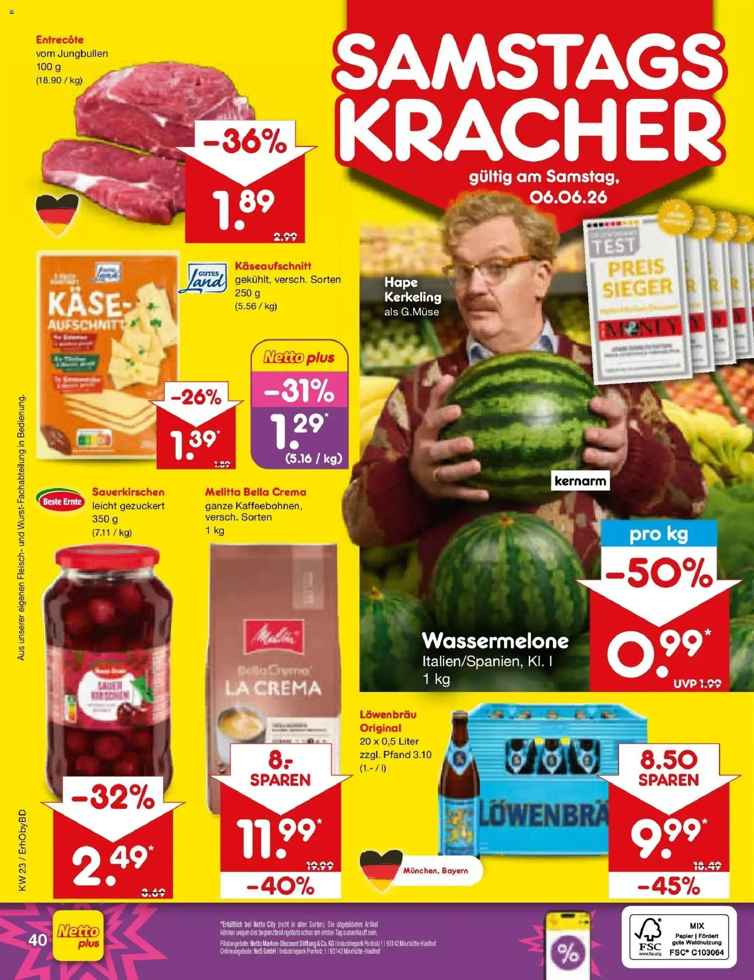 Netto Marken-Discount Prospekt Velden – gültig ab 01.06.2026 | Seite: 56 | Produkte: Melitta, Käse, Entrecote, Wassermelone