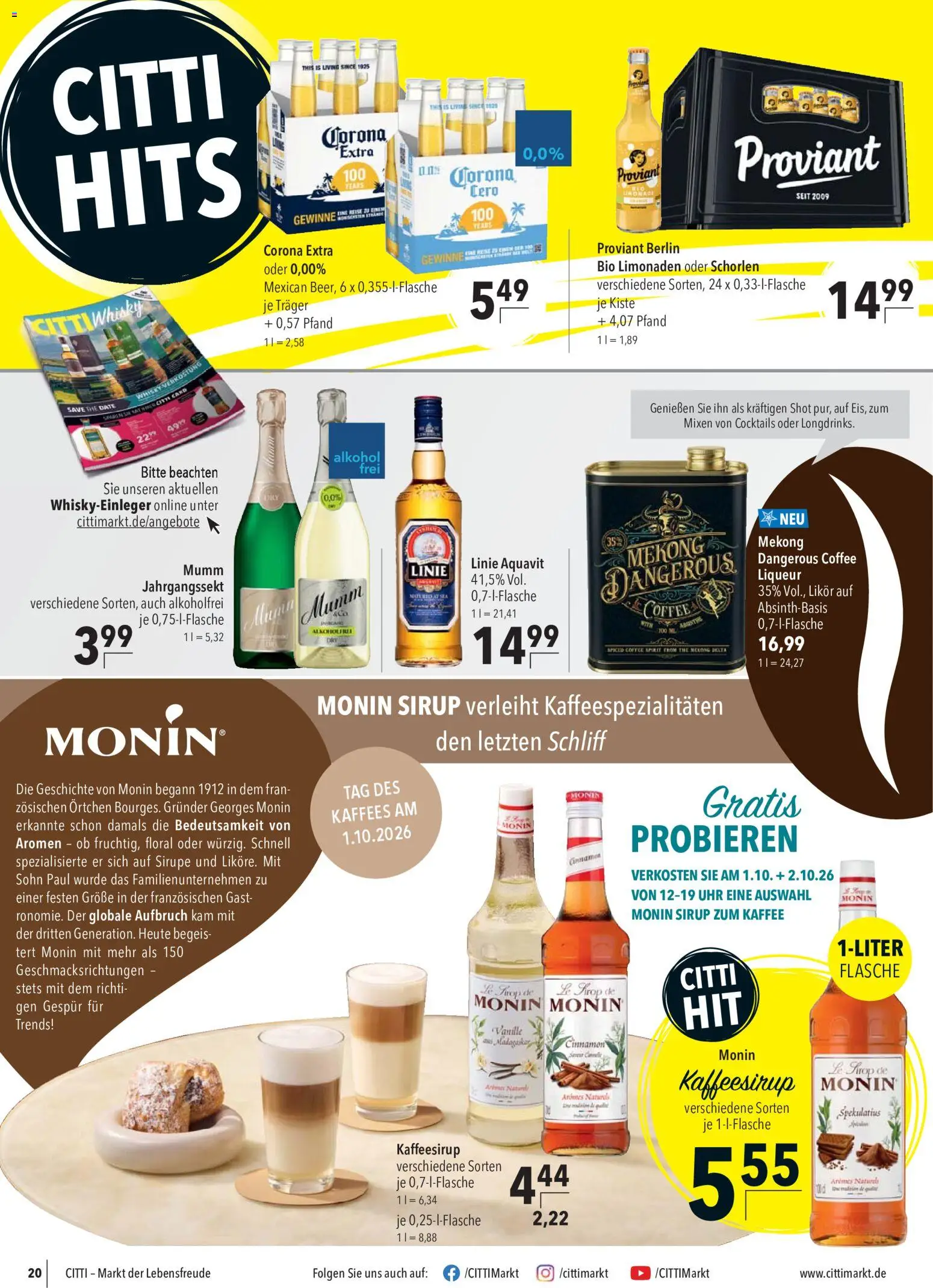 CITTI Markt Prospekt – gültig ab 30.09.2026 | Seite: 20 | Produkte: Whisky, Kaffee, Sirup, Uhr