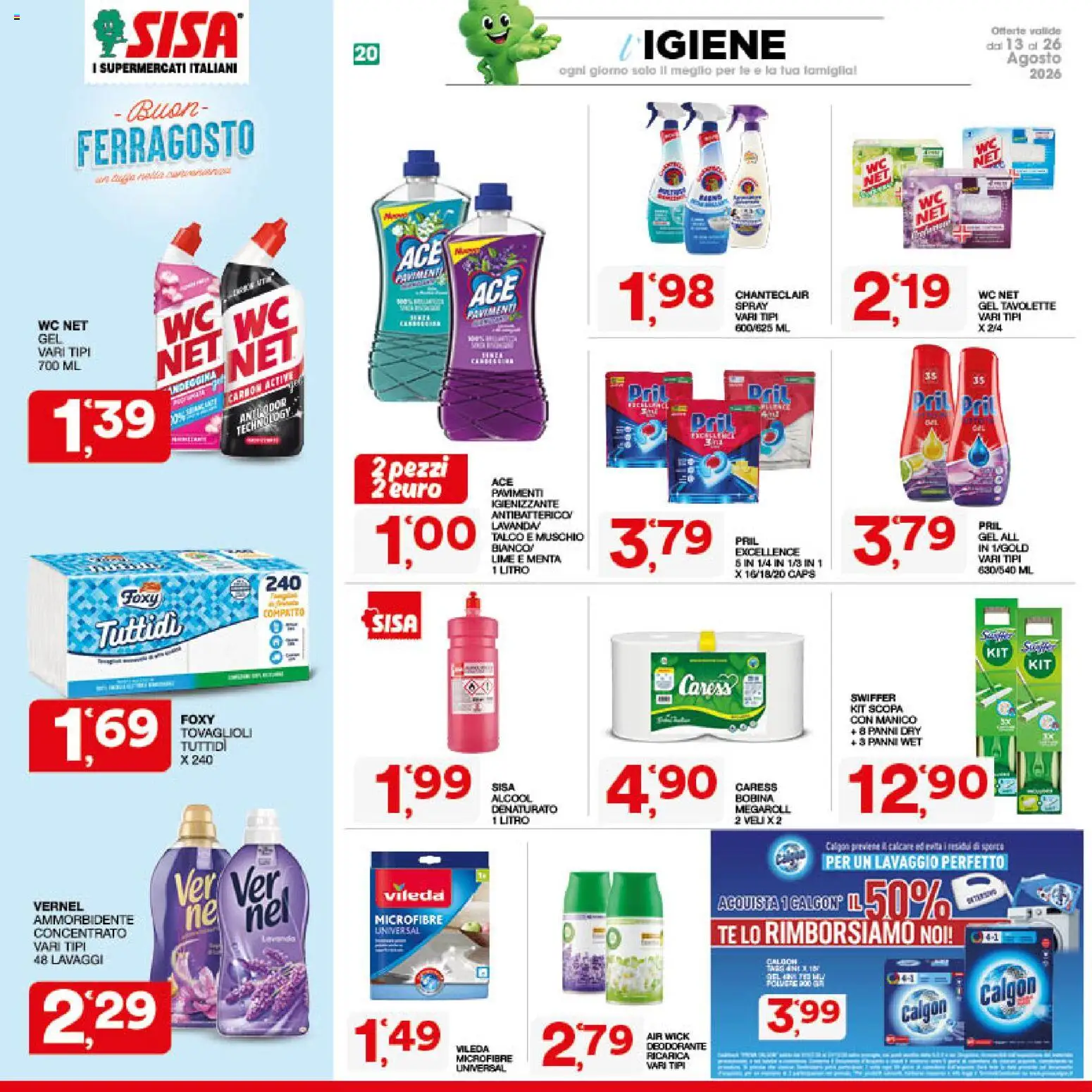 Volantino SISA del 13/08/2026 | Pagina: 20 | Prodotti: Deodorante, Scopa, Menta, WC
