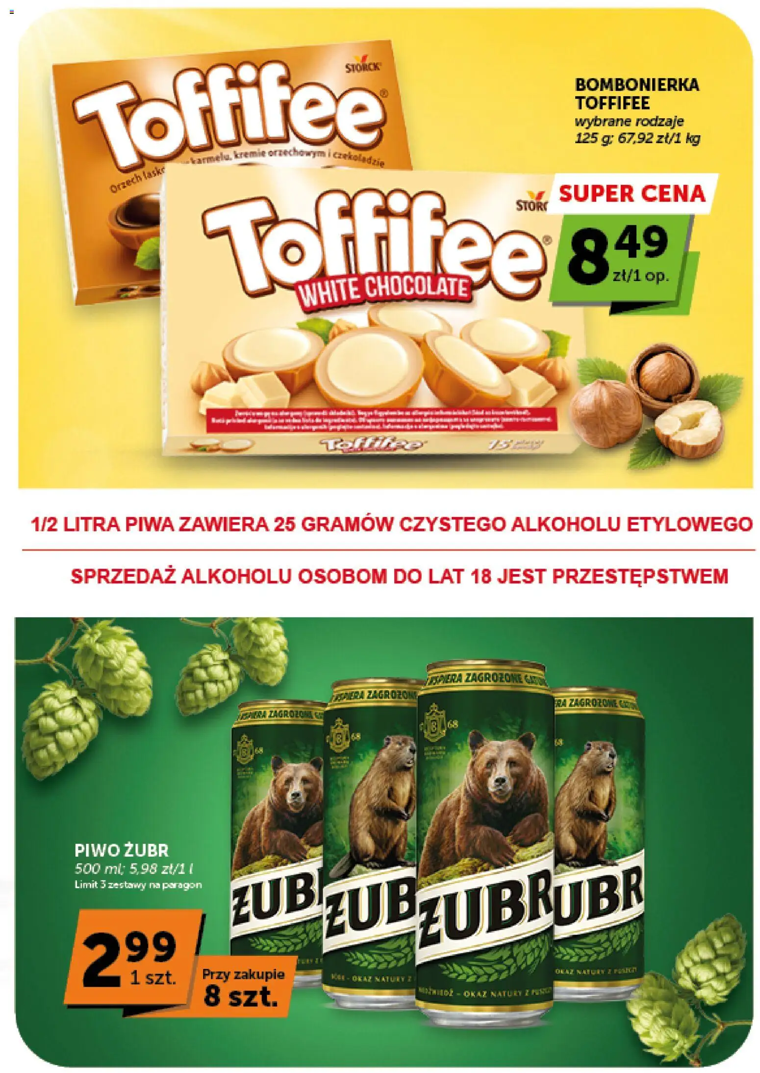 Groszek gazetka - Market od 06.08.2026 | Strona: 3 | Produkty: Piwo żubr, Bombonierka, Toffifee, Piwo