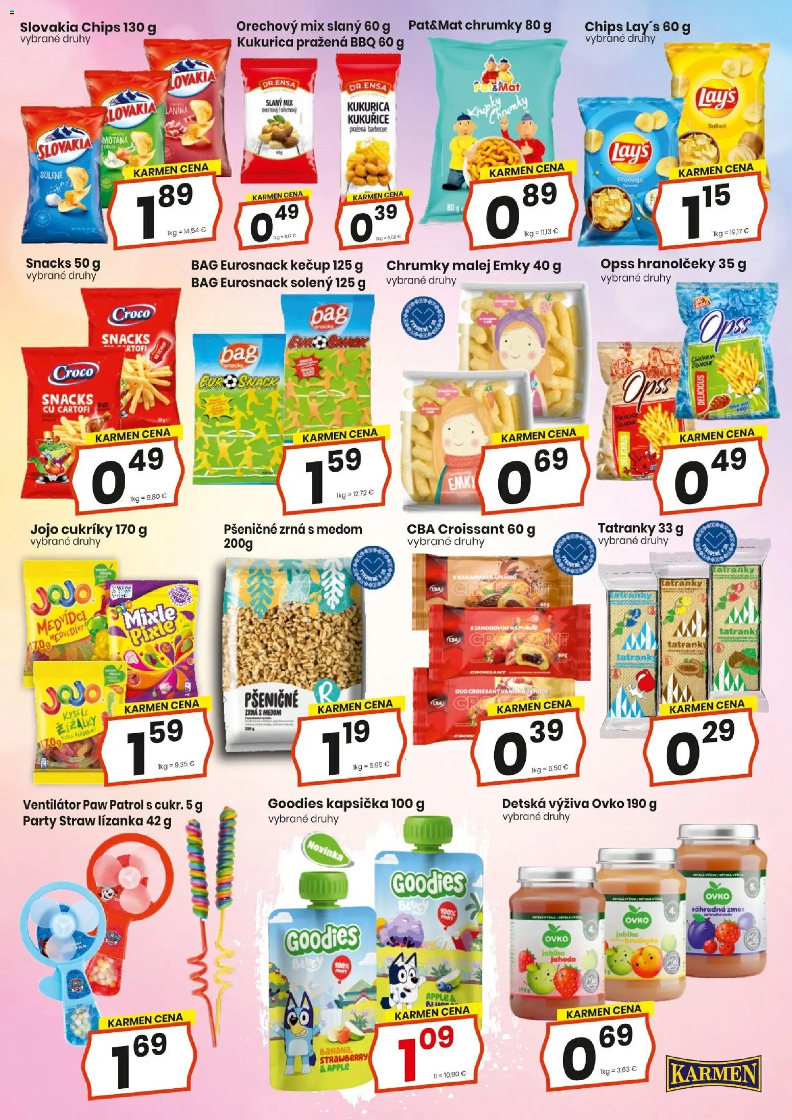 Nové KARMEN CBA akcie – leták je platný od 16.07.2026 | Strana: 11 | Produkty: Ventilátor, Croissant, Cukríky, Kukurica