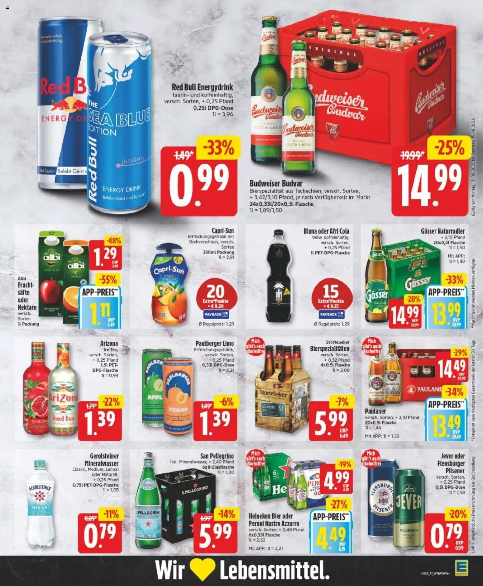 Edeka Prospekt Bremen – gültig ab 10.08.2026 | Seite: 17 | Produkte: Energy, Mineralwasser, Budweiser, Gerolsteiner