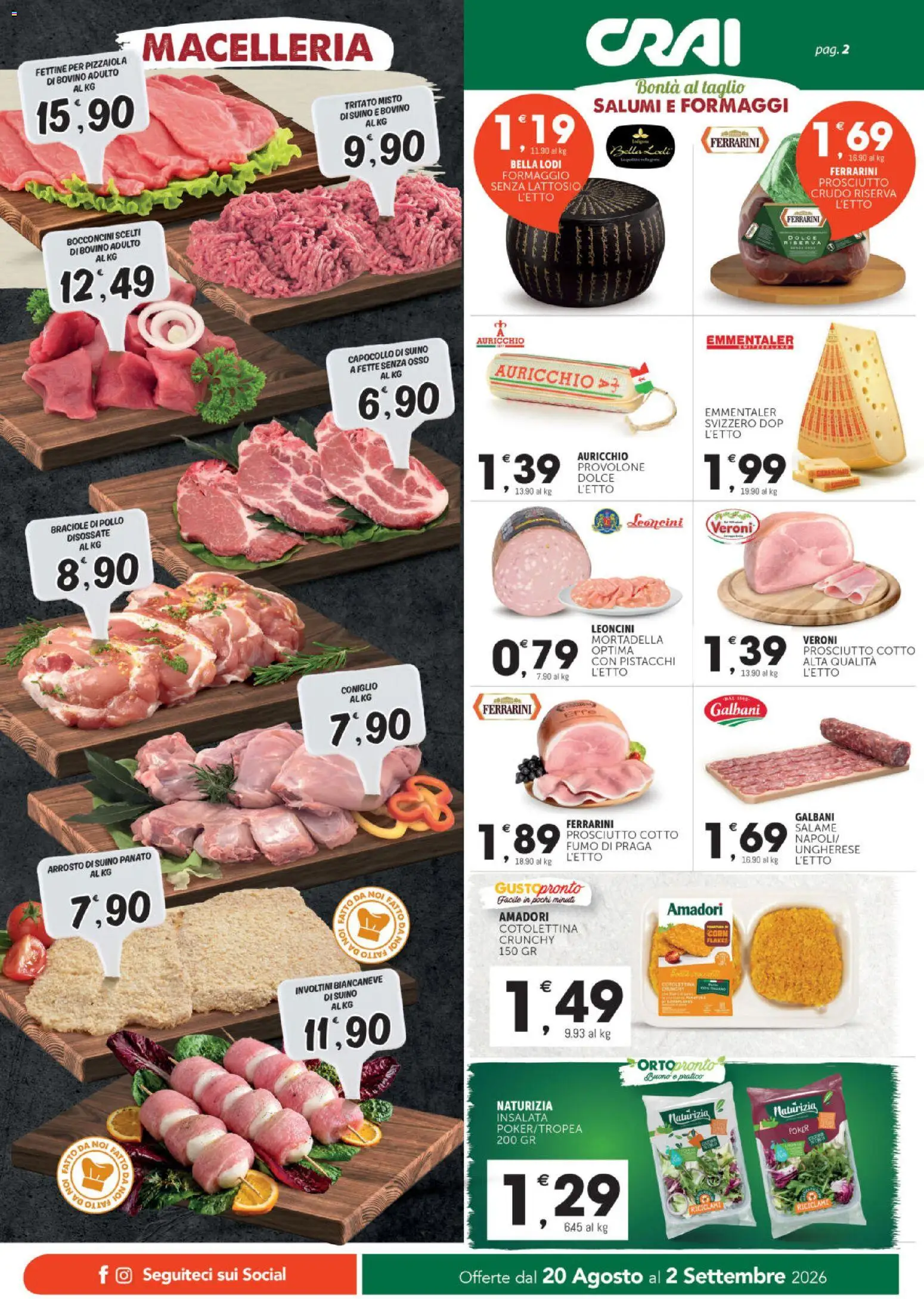 Volantino CRAI del 20/08/2026 | Pagina: 2 | Prodotti: Provolone, Prosciutto Cotto, Suino, Taglio