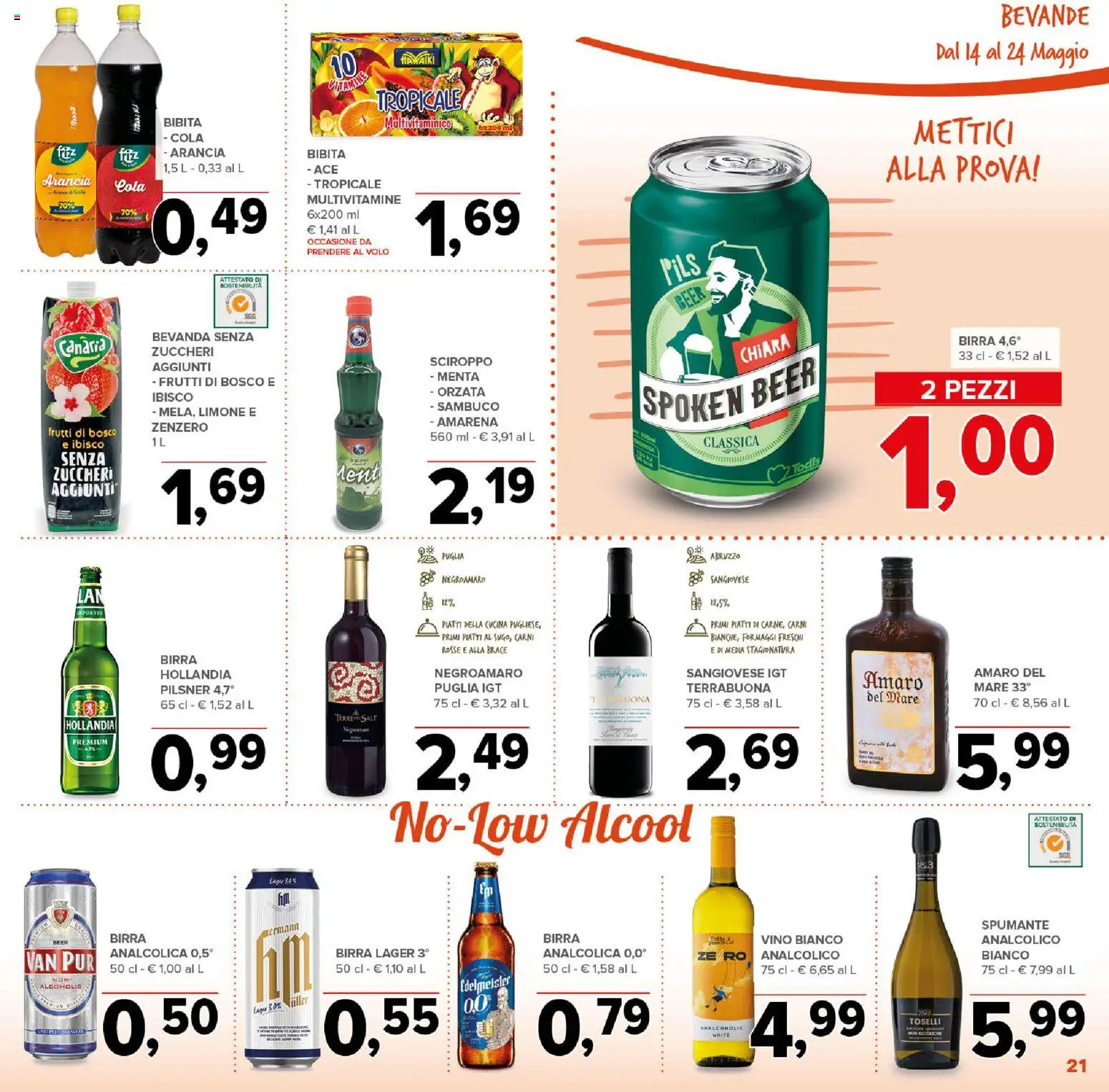 Volantino Todis del 14.05.2026 | Pagina: 21 | Prodotti: Birra, Vino, Spumante, Arancia