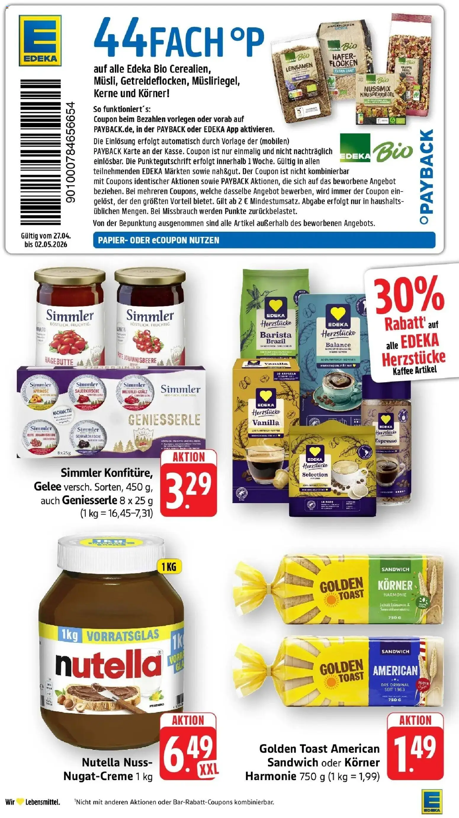 Edeka prospekt Weinstadt - Endersbach	 – gültig ab 27.04.2026 | Seite: 39 | Produkte: Kaffee, Toast, Nutella, Flocken