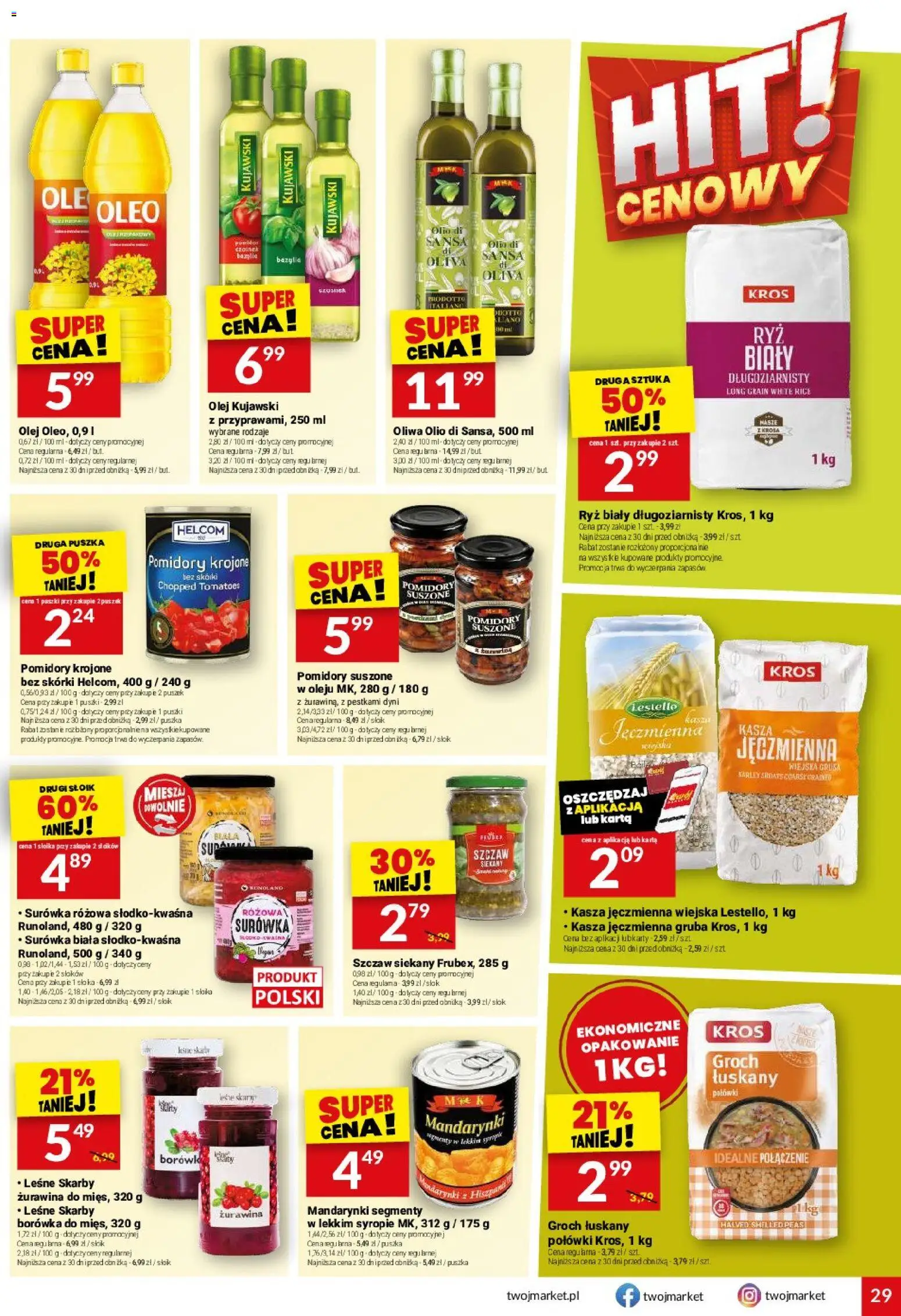 Twój Market gazetka od 19.08.2026 | Strona: 29 | Produkty: Kasza jęczmienna, Ryż biały, Pomidory suszone, Pomidory krojone