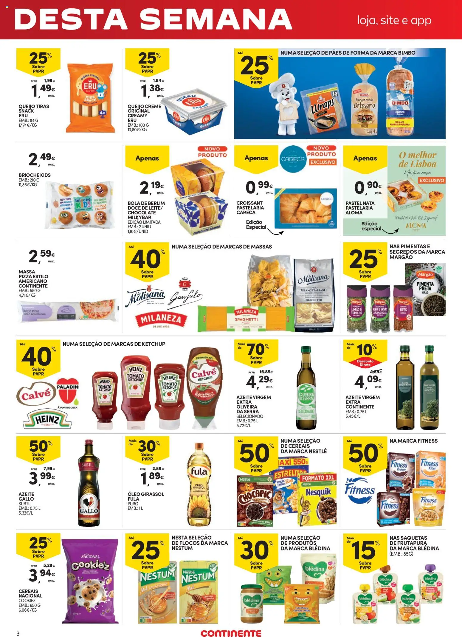 Continente Fim de Semana à Continente │ válido de 10/07/2026 | Página: 3 | Produtos: Milaneza, Nestlé, Chocolate, Pizza
