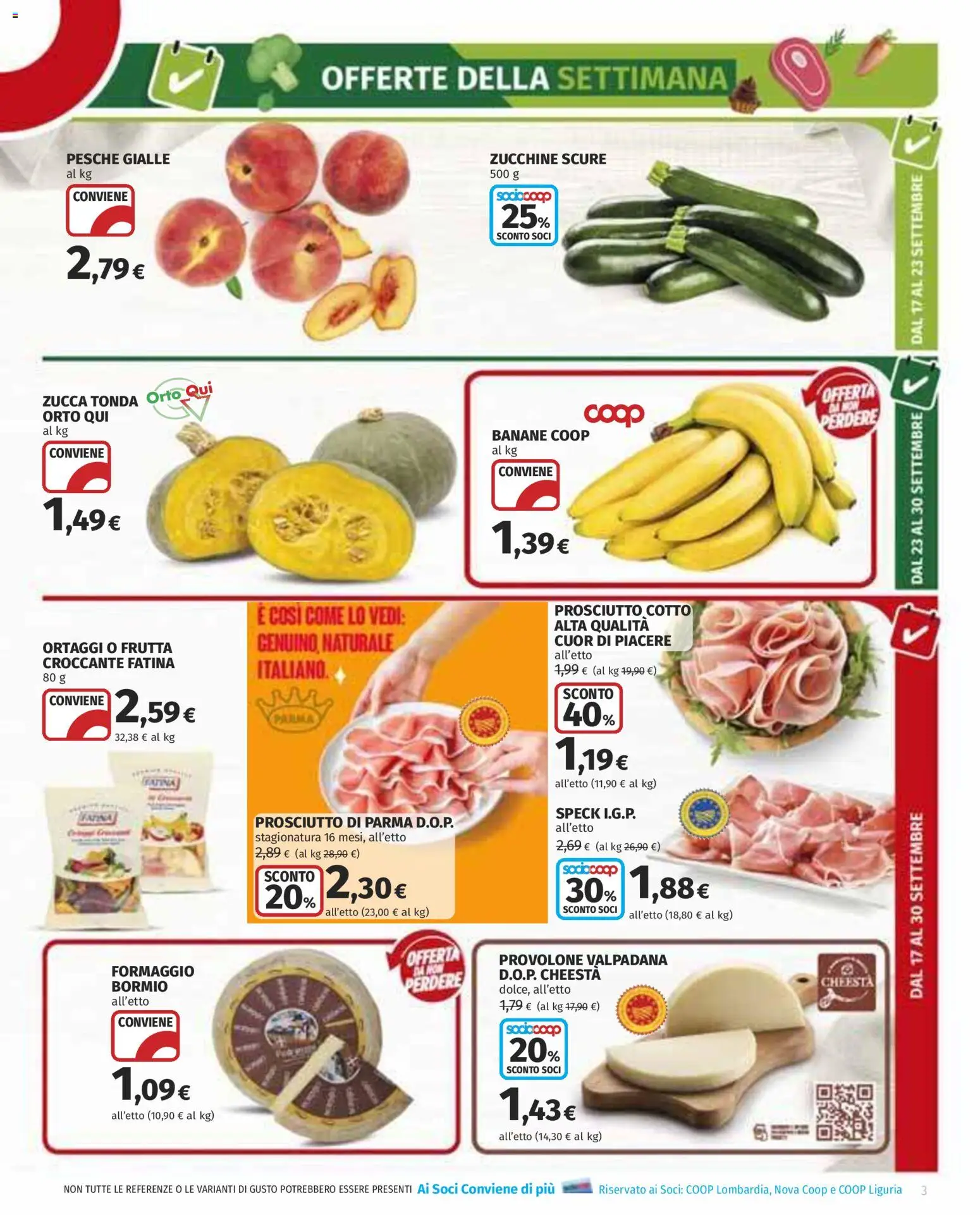 Volantino COOP del 17/09/2026 | Pagina: 3 | Prodotti: Speck, Provolone, Banane, Zucca