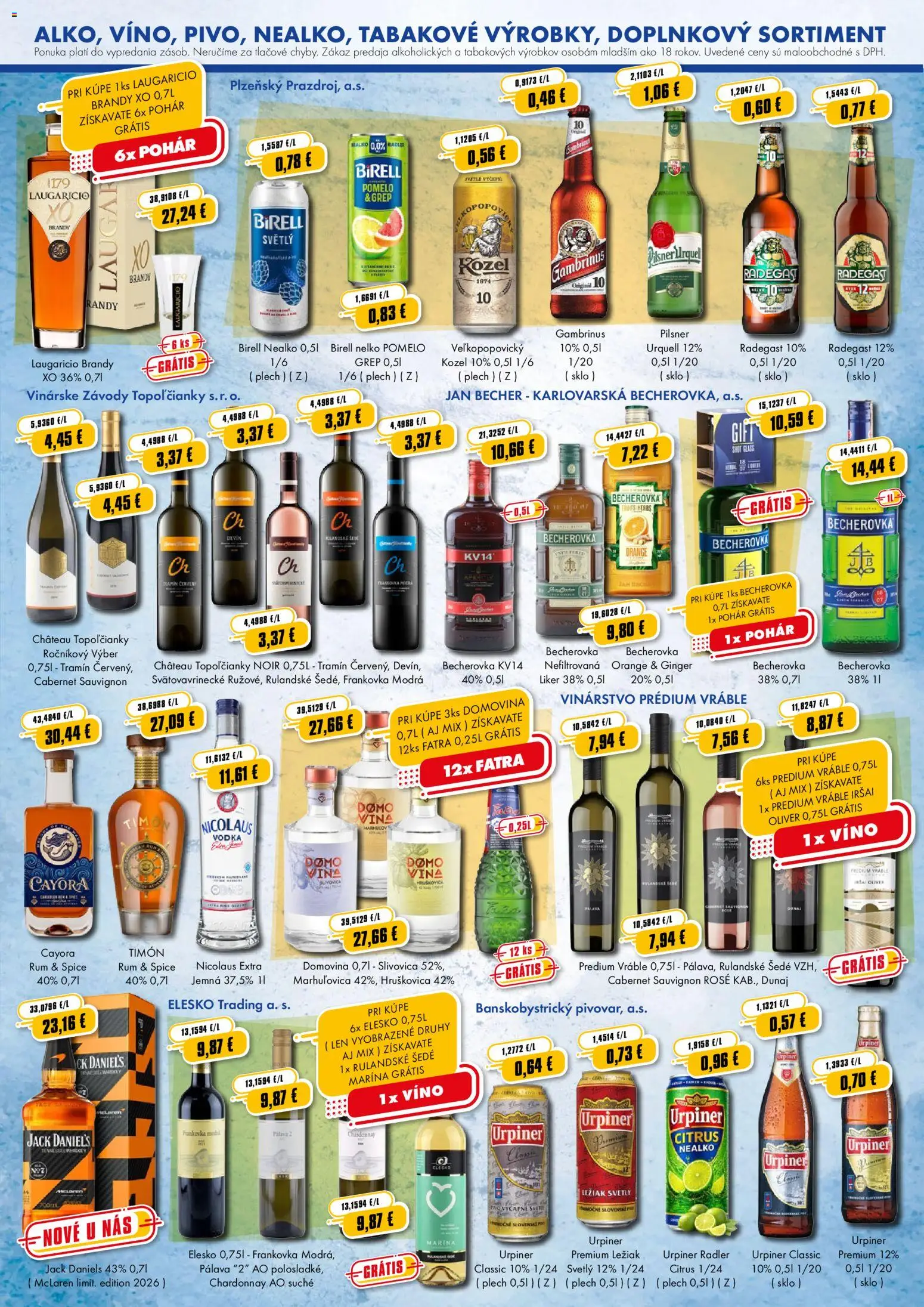 Nové PIMA s.r.o. akcie – leták je platný od 03.09.2026 | Strana: 3 | Produkty: Radegast, Slivovica, Rum, Jack Daniel's