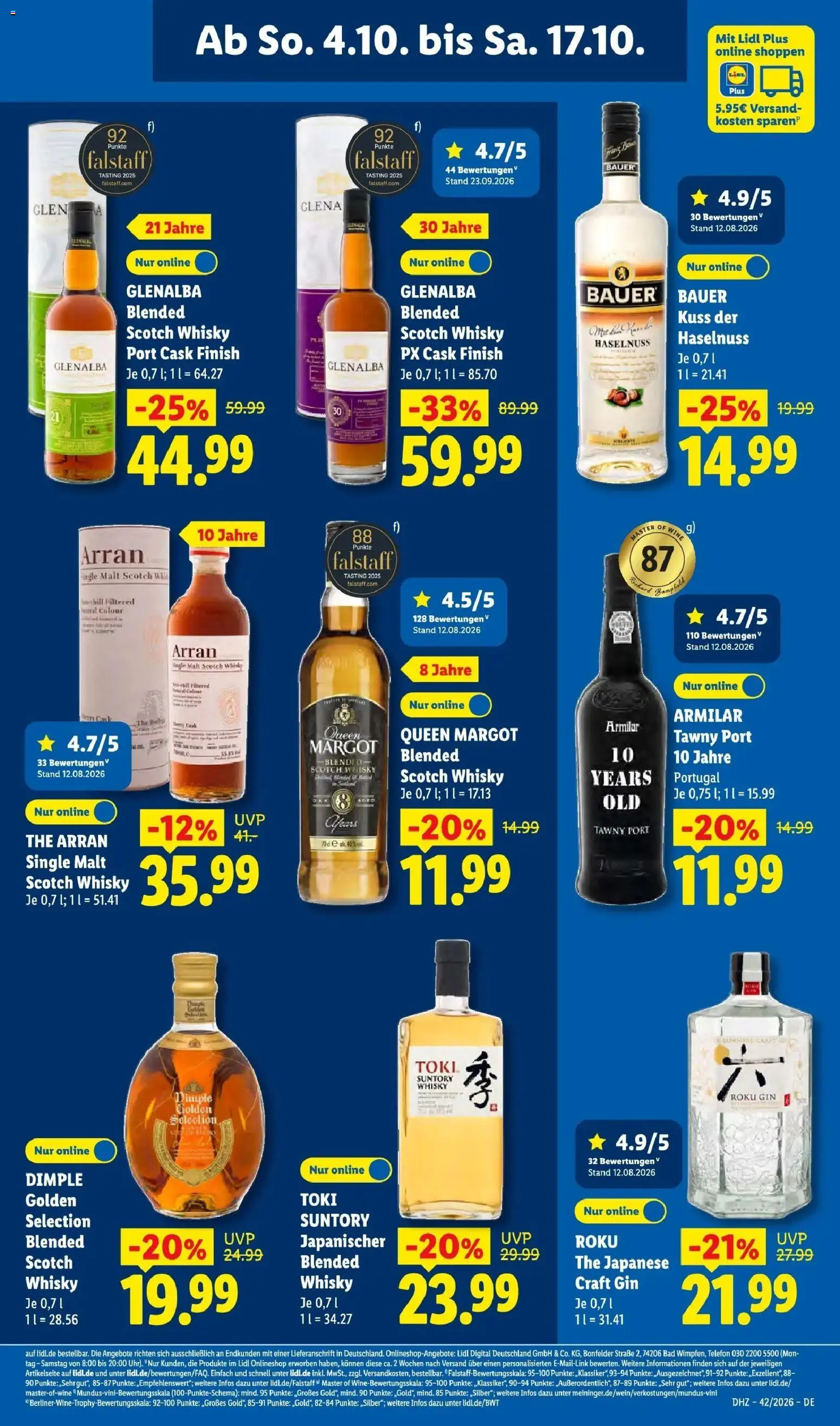 Lidl Prospekt Plettenberg (ab 12.10.2026) zum Blättern » Angebote | Seite: 61 | Produkte: Whisky, Bad, Finish, Gin