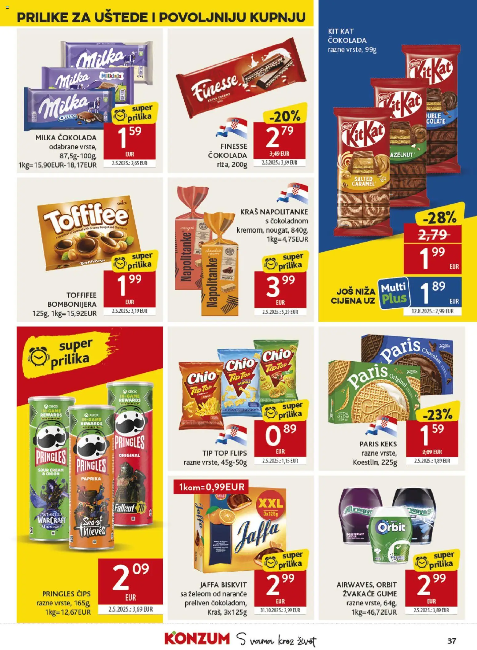 Konzum HR akciós ujság - amely érvényes a következő dátumtól: 11.03.2026 | Oldal: 37 | Termékek: Pringles, Xbox, Toffifee
