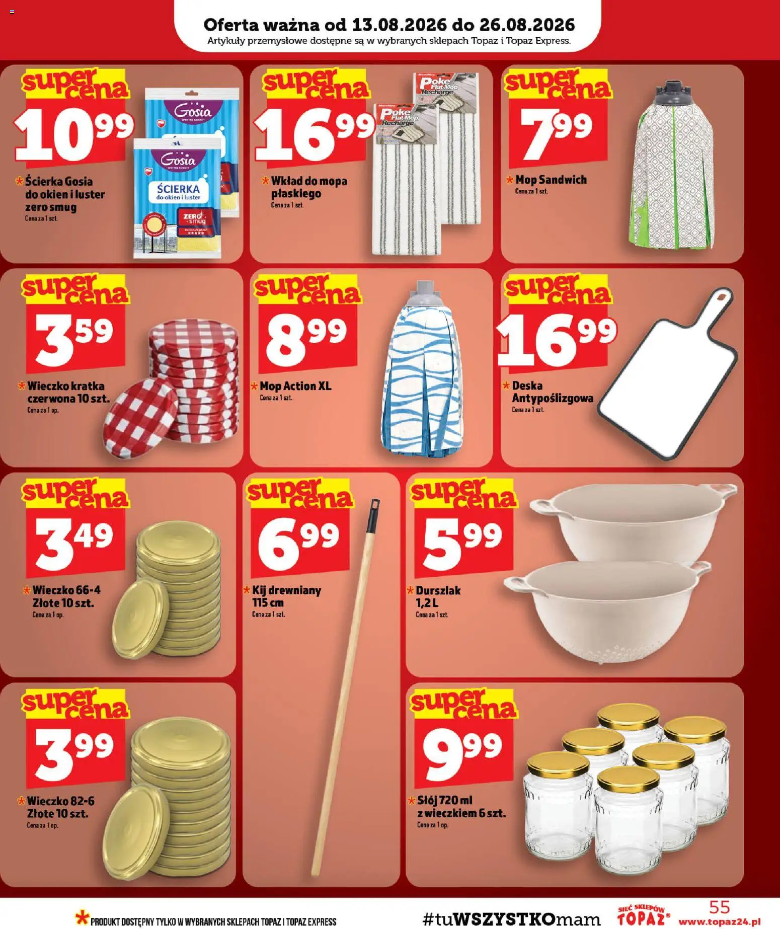 Topaz gazetka od 13.08.2026 | Strona: 55 | Produkty: Sandwich, Artykuły przemysłowe, Mop