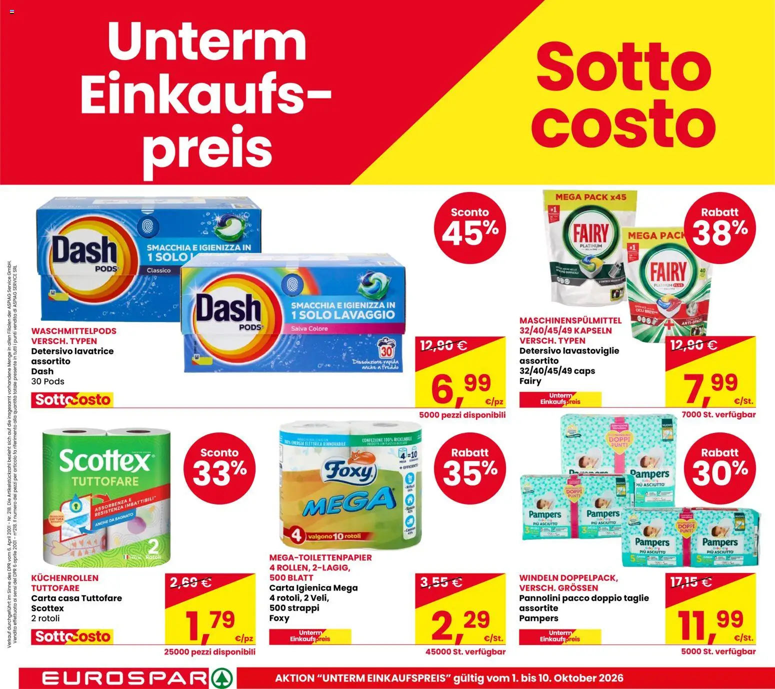 Volantino Eurospar del 01/10/2026 | Pagina: 6 | Prodotti: Pannolini, Lavatrice, Lavastoviglie, Pampers