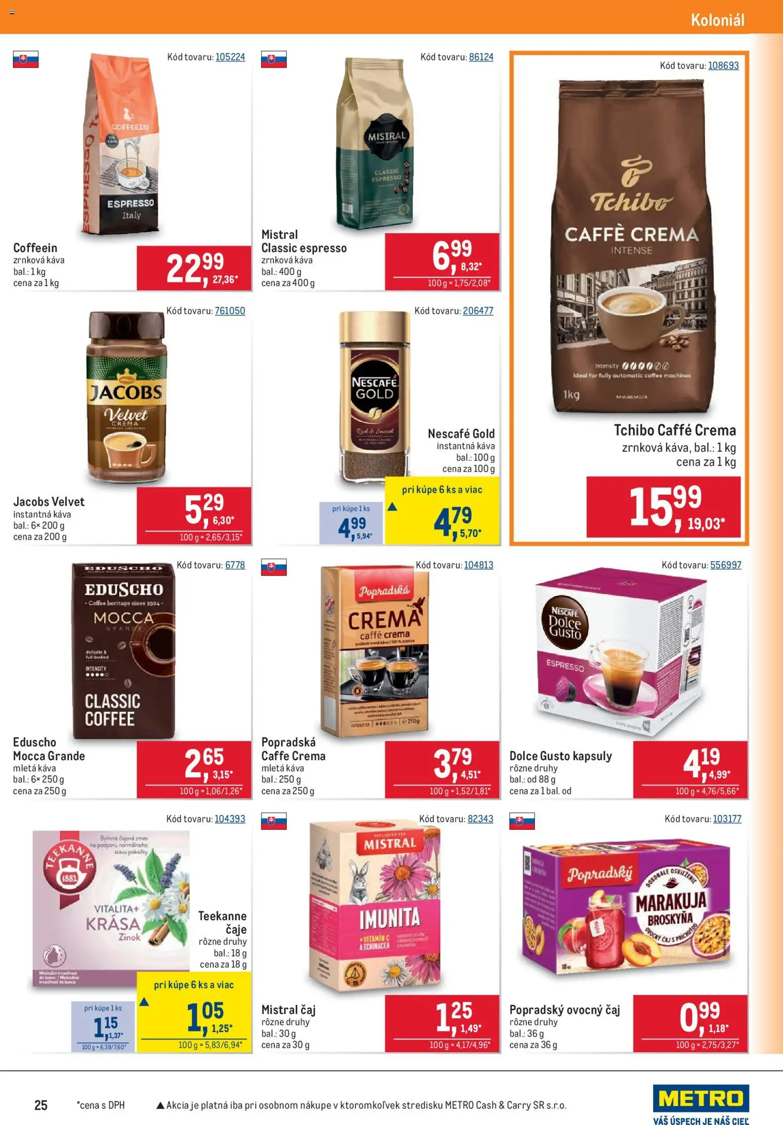 Nové Metro akcie – leták je platný od 17.06.2026 | Strana: 25 | Produkty: Dolce Gusto, Jacobs Velvet, Zrnková káva