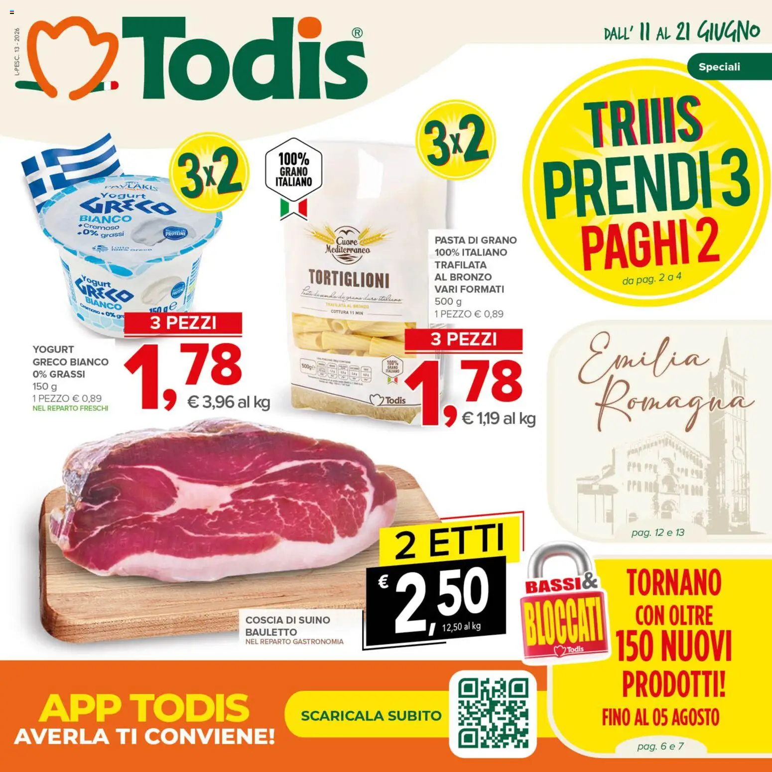 Volantino Todis del 11.06.2026 | Pagina: 1 | Prodotti: Yogurt, Suino, Pasta
