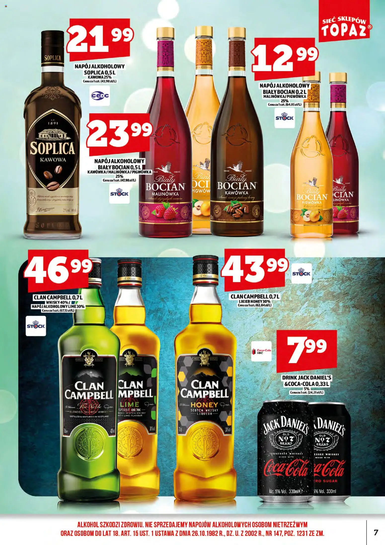 Topaz gazetka alkoholowa od 16.09.2026 | Strona: 9 | Produkty: Scotch whisky, Coca cola, Soplica, Biały Bocian