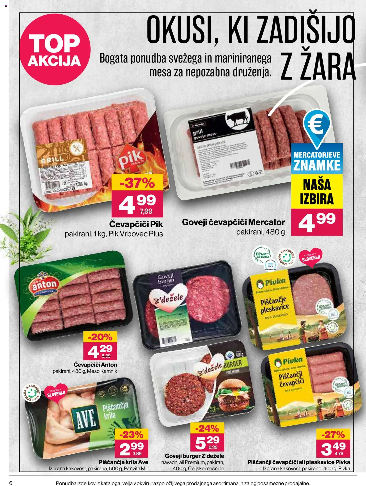 Novi Mercator katalog ponudbe – veljaven od 03.09.2026 | Stran: 6 | Izdelki: Čevapčiči, Piščančja krila, Pleskavice, Grill
