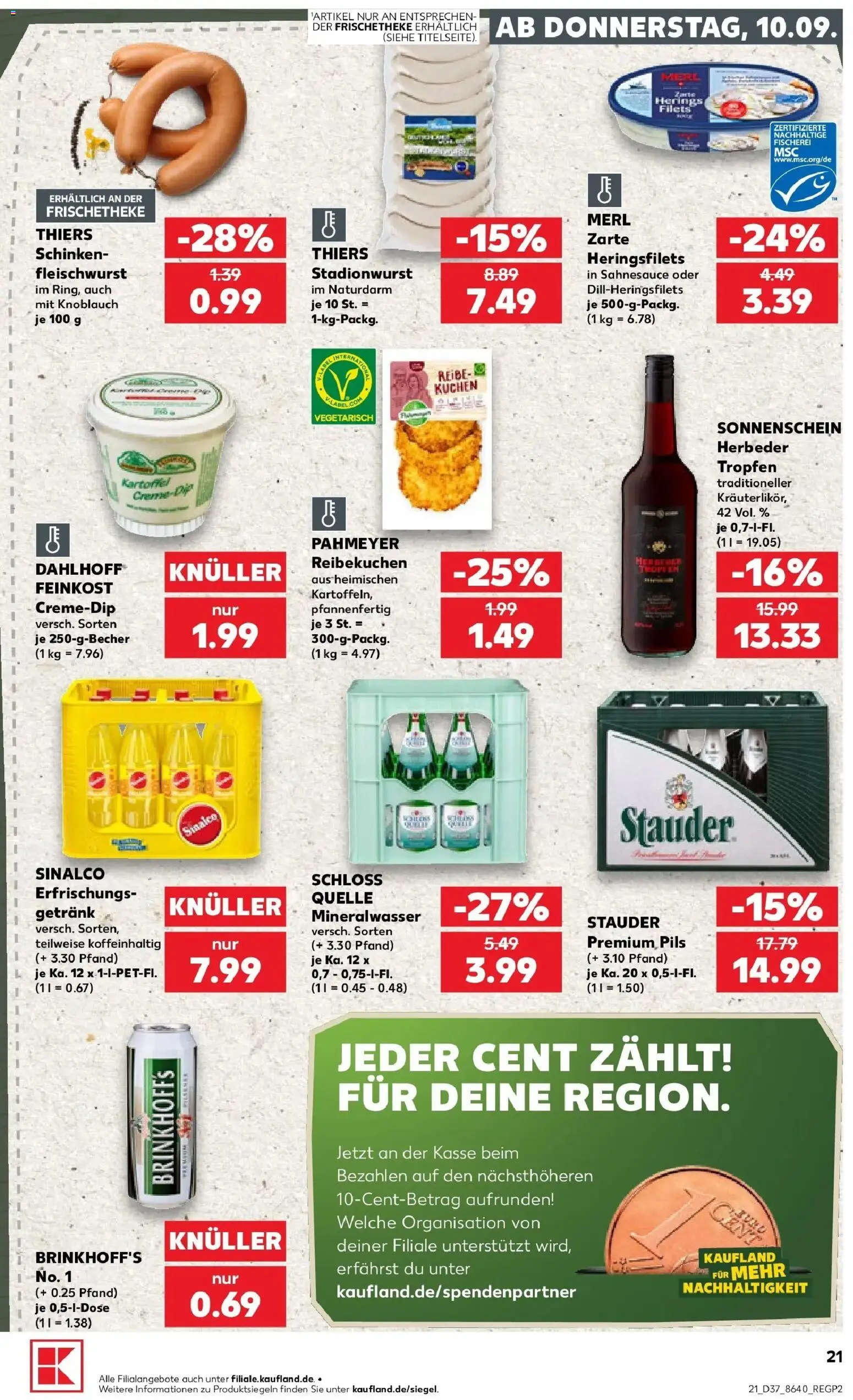 Prospekt Kaufland ab 10.09.2026 » Angebote Online zum Blättern | Seite: 21 | Produkte: Sinalco, Pils, Schinken, Kuchen