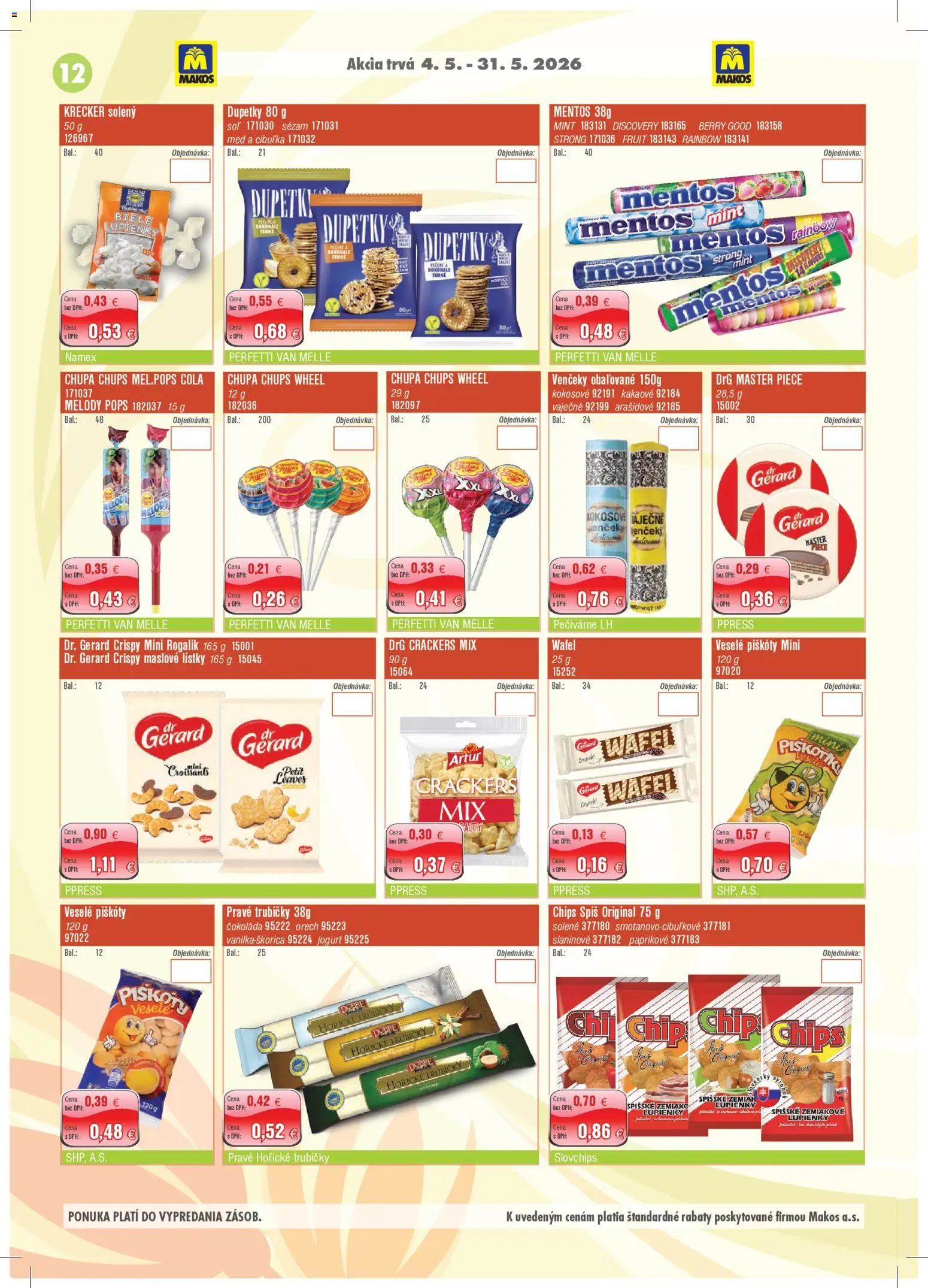 Nové Makos akcie – leták je platný od 04.05.2026 | Strana: 12 | Produkty: Jogurt, Čokoláda, Med, Cola