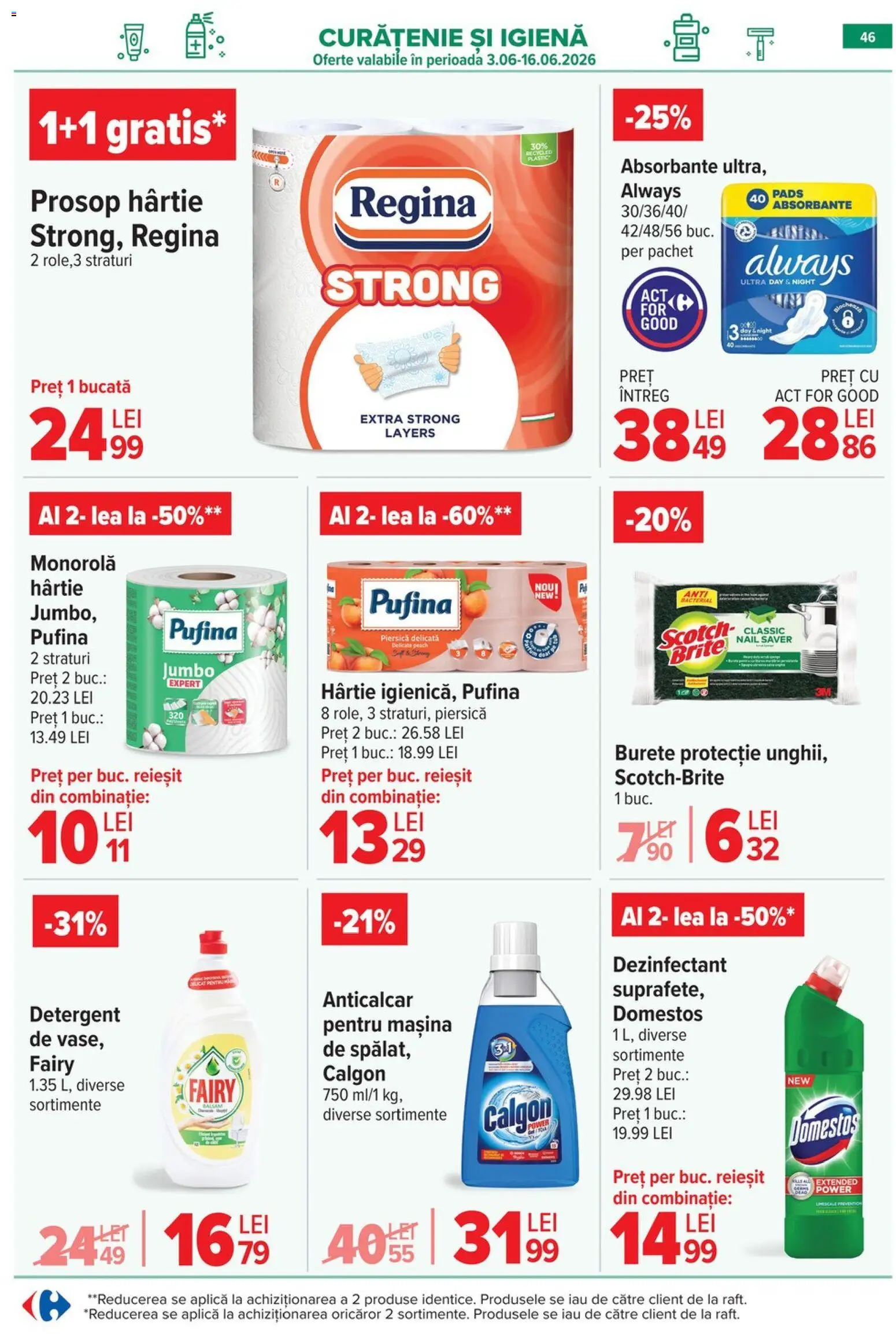 Noul catalog Carrefour – valabil de la 10.06.2026 | Pagină: 46 | Produse: Piersică, Burete, Detergent, Absorbante