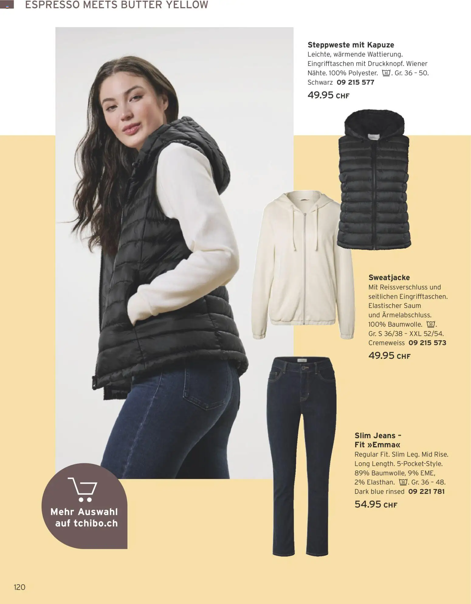 Tchibo aktionen – gültig ab 01.09.2026 | Seite: 120 | Produkte: Steppweste, Butter, Jeans, Sweatjacke