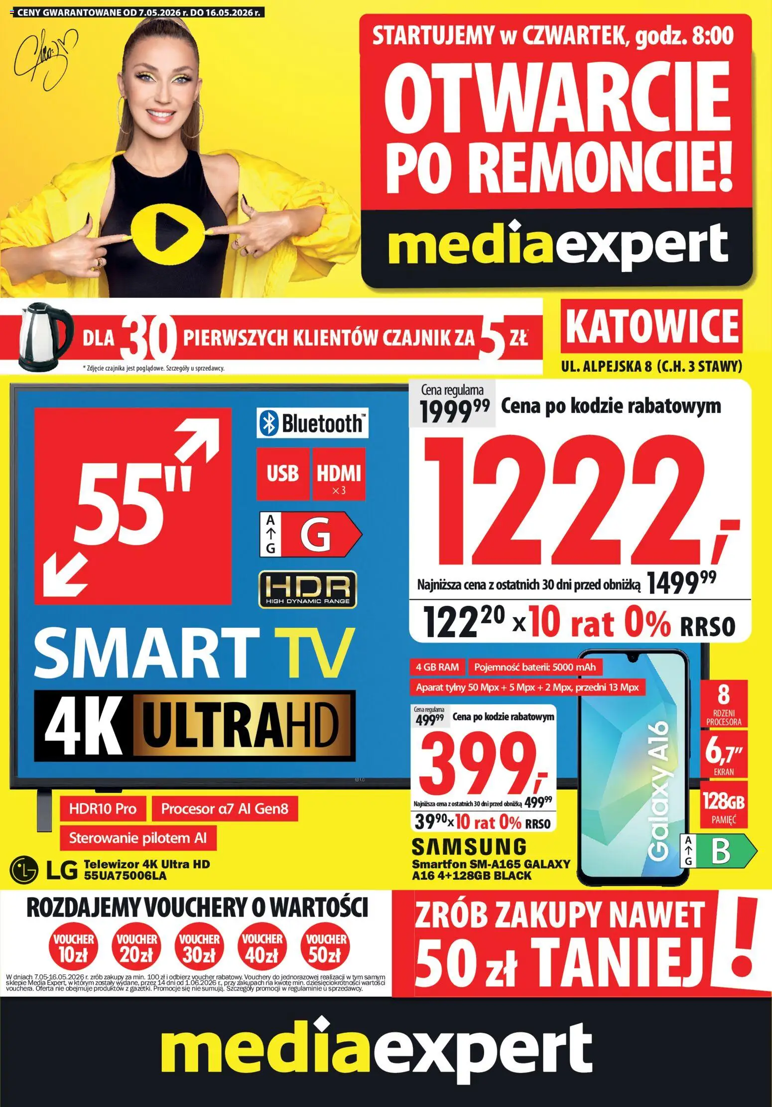 Mediaexpert promocje - Otwarcie po remoncie Katowice od 07.05.2026 | Strona: 1 | Produkty: Smartfon, Telewizor, Czajnik