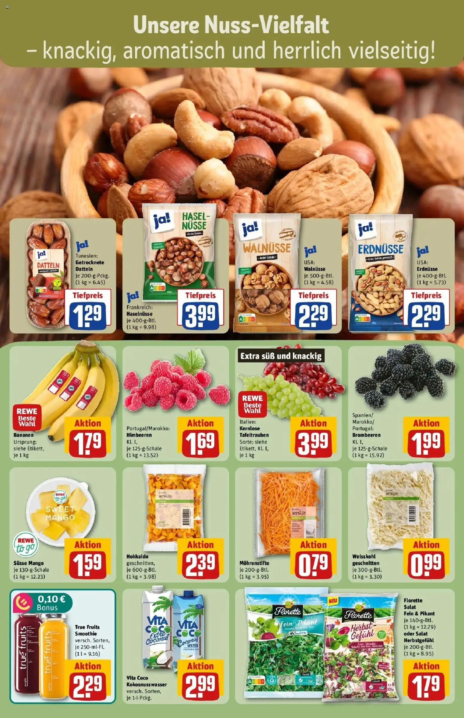 REWE Prospekt ab 26.10.2026 zum Blättern » Angebote | Seite: 6 | Produkte: Himbeeren, Bananen, Nüsse, Salat