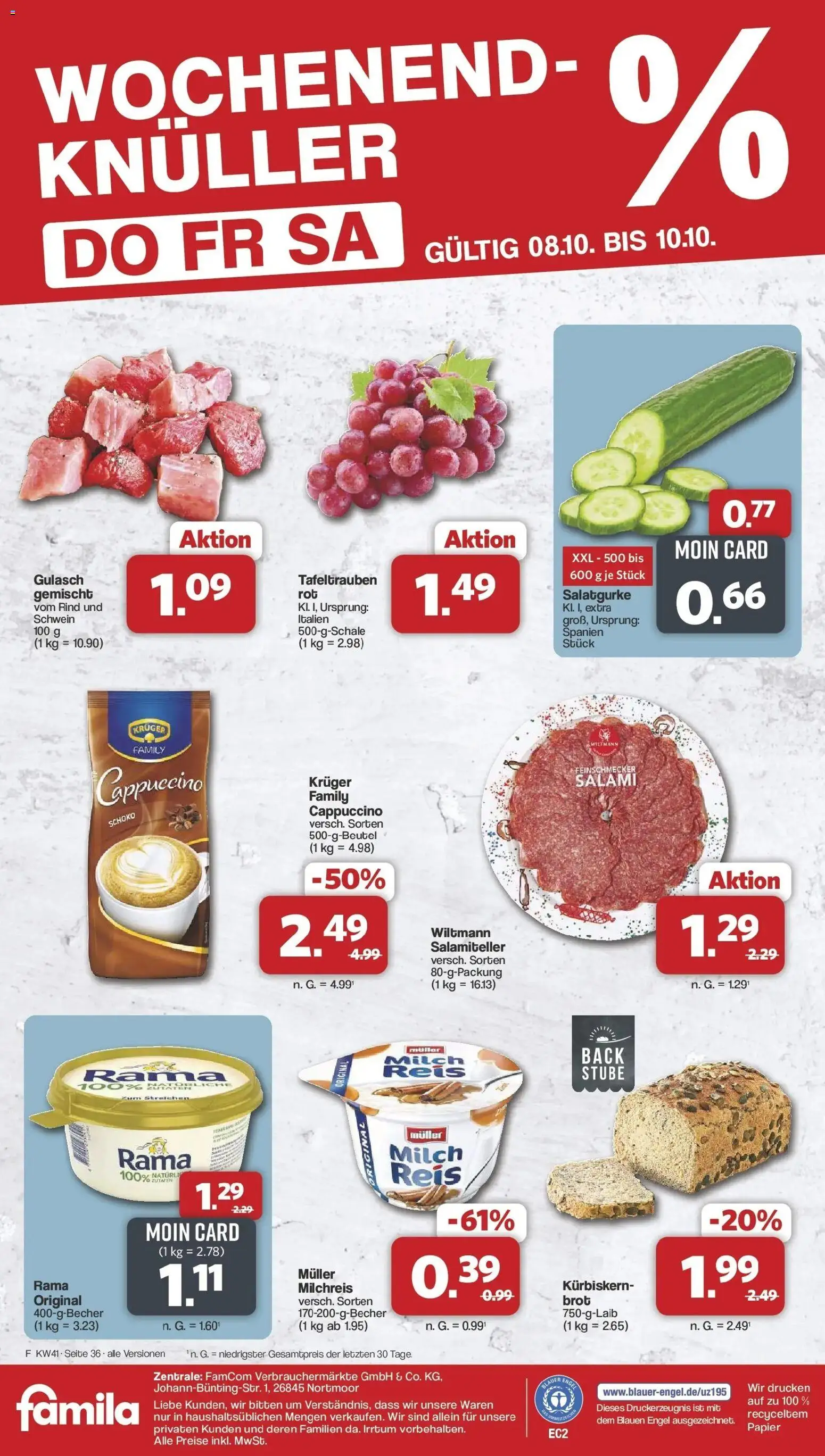 Famila Nordwest Aktueller Prospekt – gültig ab 05.10.2026 | Seite: 38 | Produkte: Rama, Milch, Gulasch, Salami