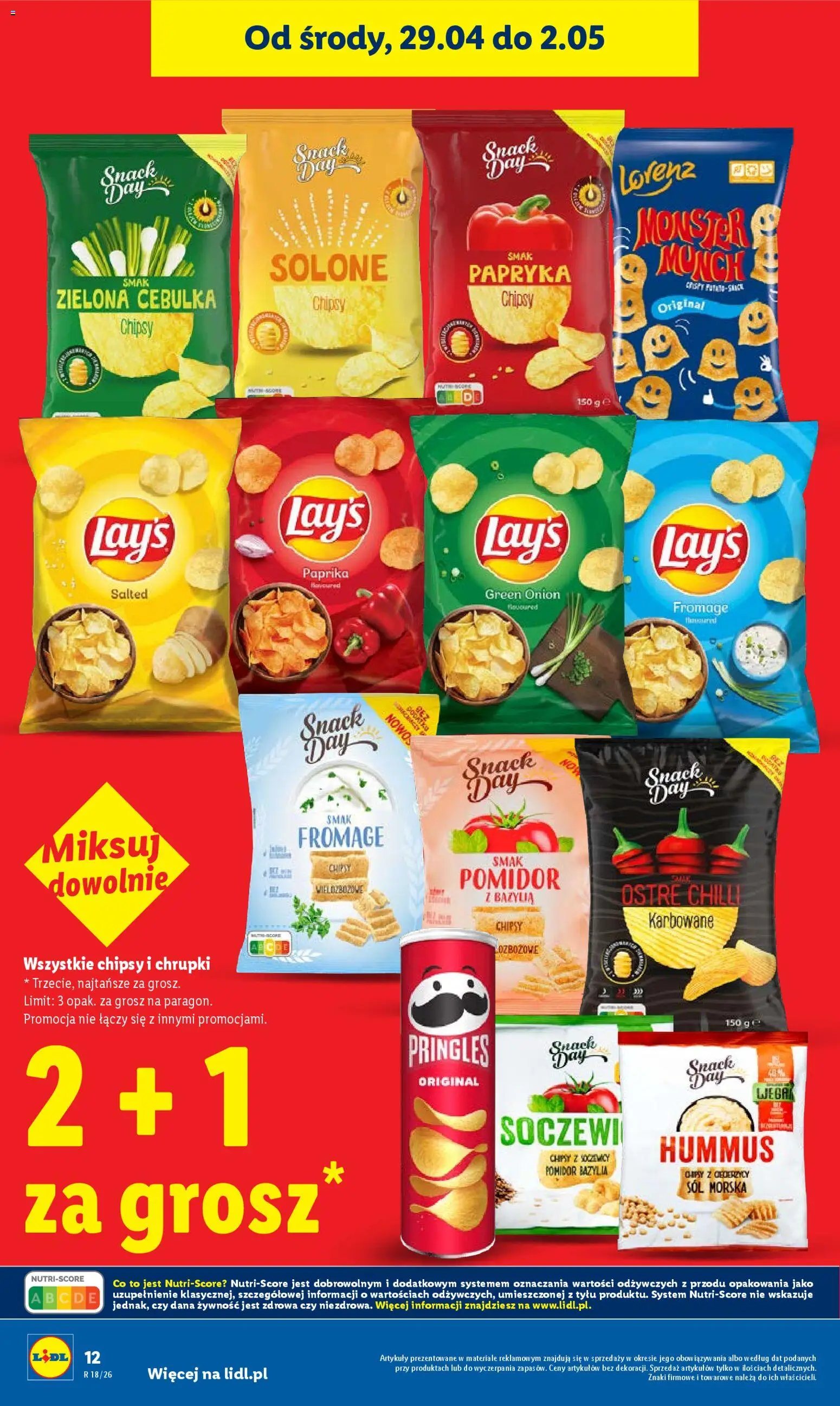 Lidl gazetka od 29.04.2026 | Strona: 12 | Produkty: Chipsy, Chrupki, Papryka, Pringles
