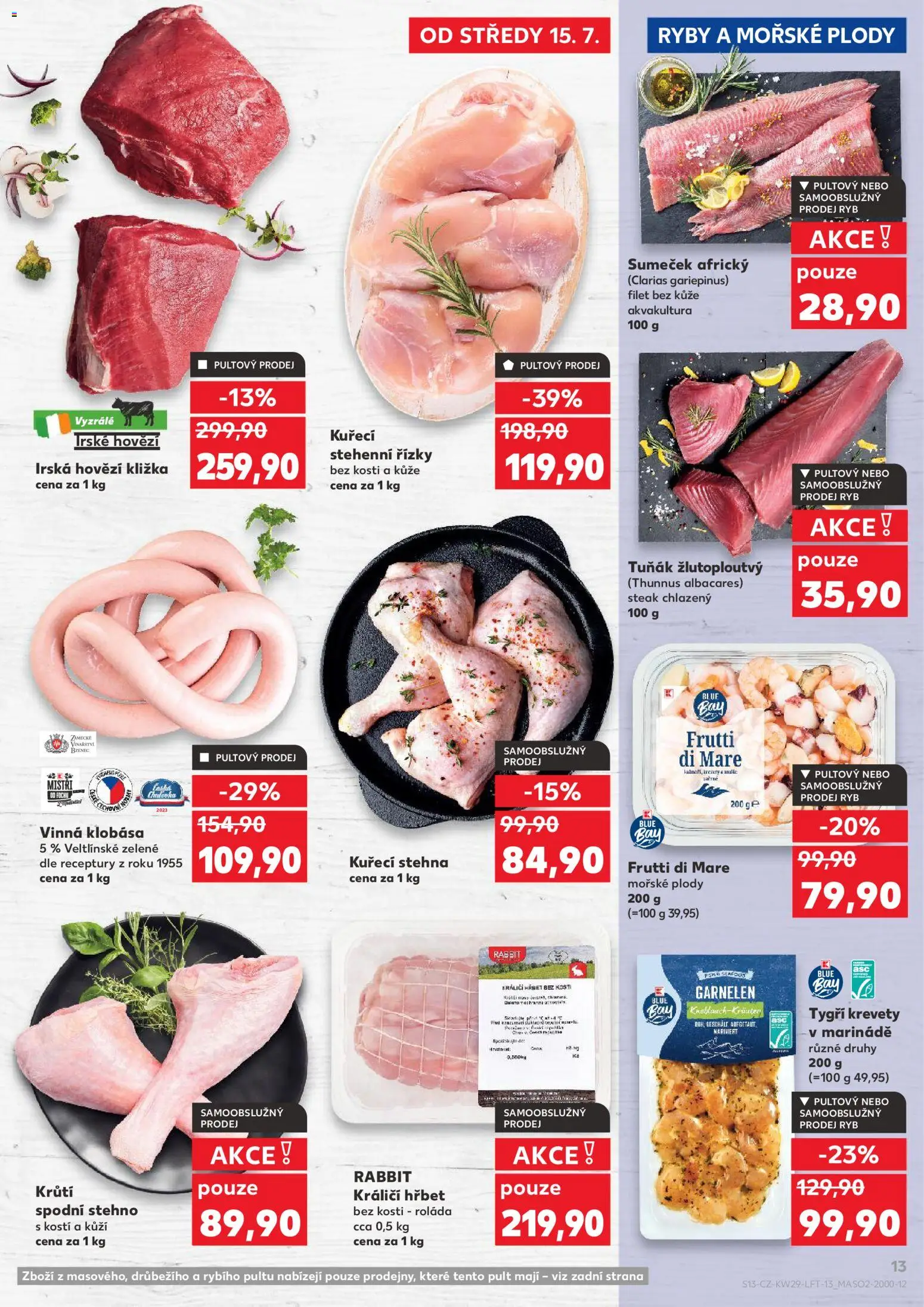Kaufland leták - Plzeň Bory od 15.07.2026 | Strana: 13 | Produkty: Hovězí, Irské hovězí, Klobása, Krevety